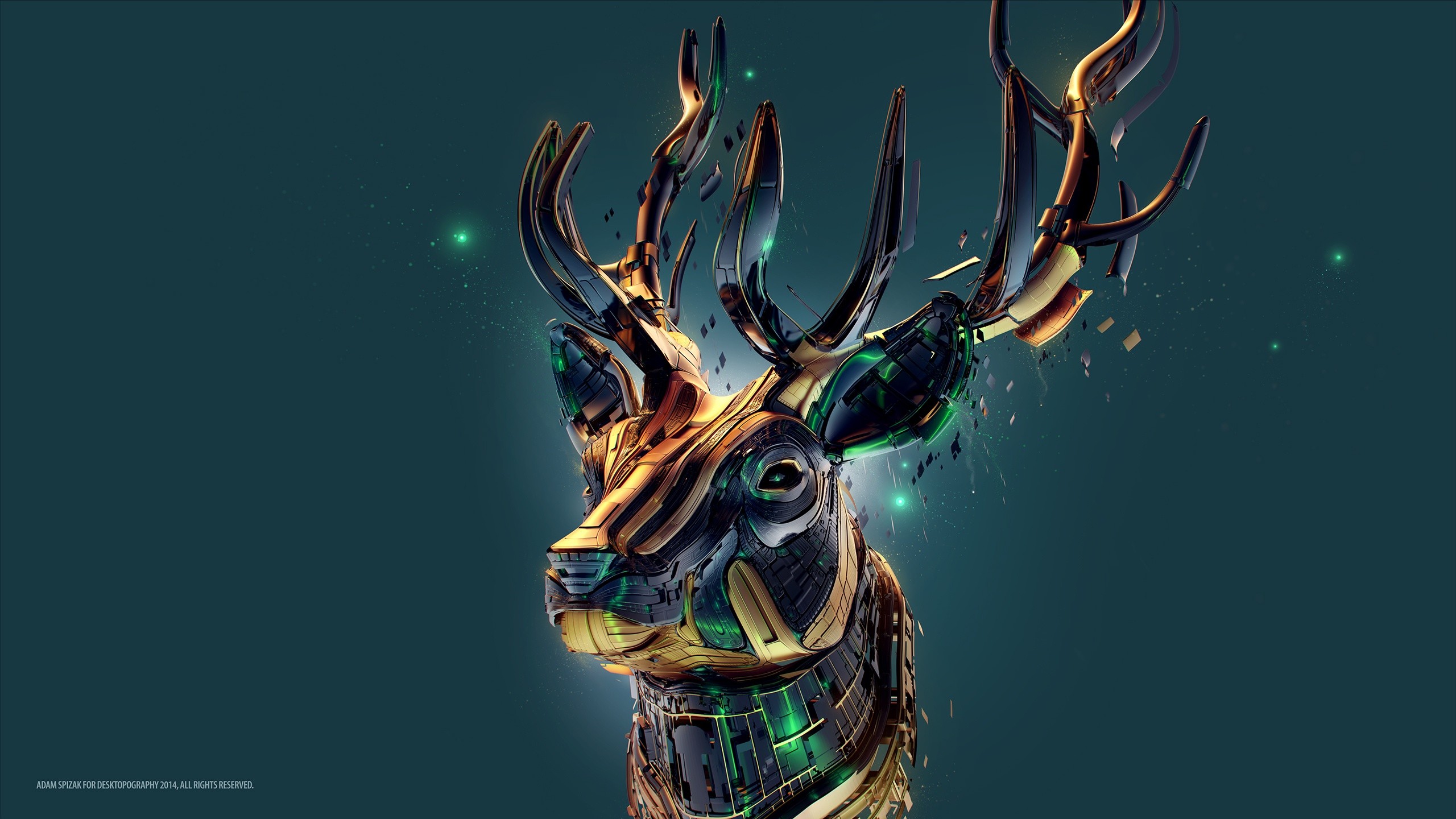 General 2560x1440 teal Adam Spizak animals deer 2014 (Year) Desktopography digital art