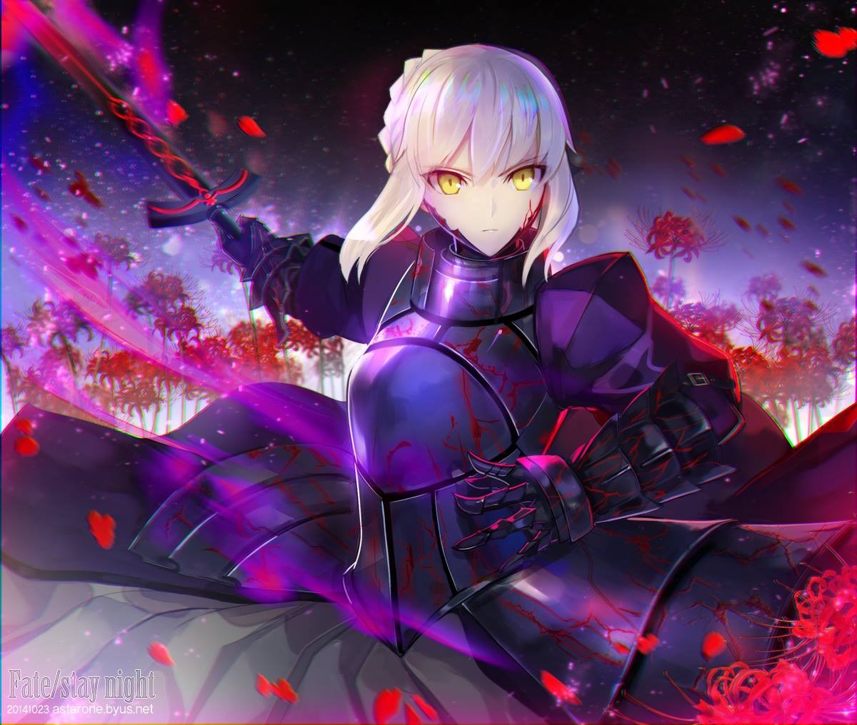 Anime 1200x1016 anime girls anime Saber Alter Fate series Artoria Pendragon Fate/Stay Night armor sword white hair yellow eyes Astarone looking at viewer fantasy armor women with swords