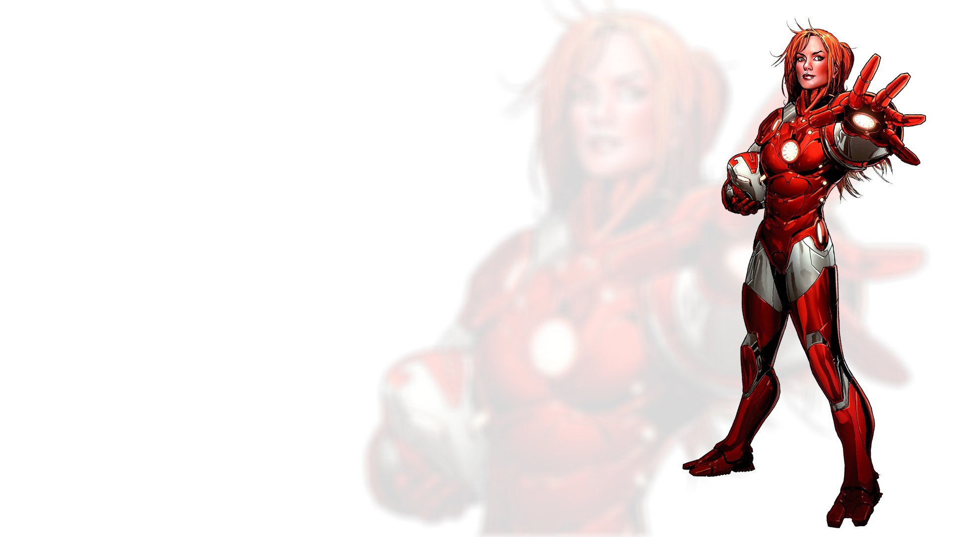 People 1920x1080 artwork Iron Man comics women Pepper Potts Rescue (Marvel) armor simple background white background redhead standing helmet Marvel Comics