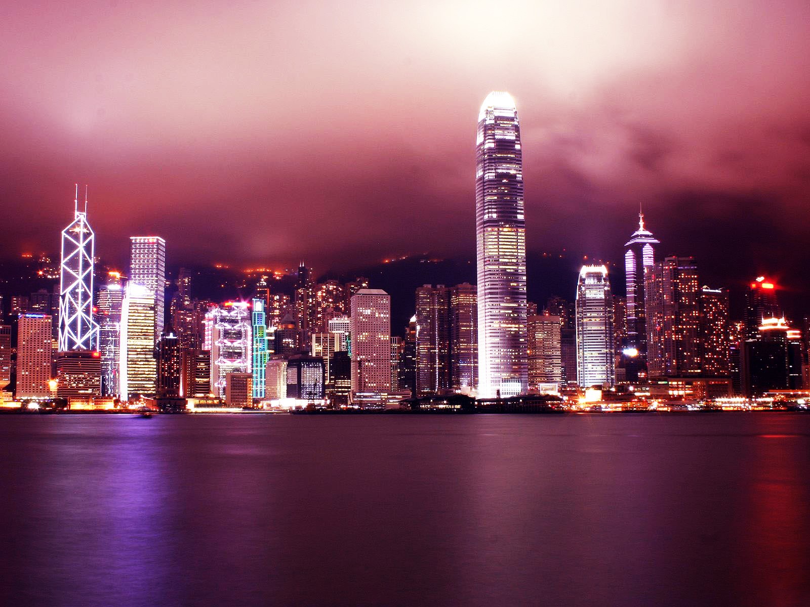 General 1600x1200 town lights red water cityscape digital art Hong Kong Asia China city lights