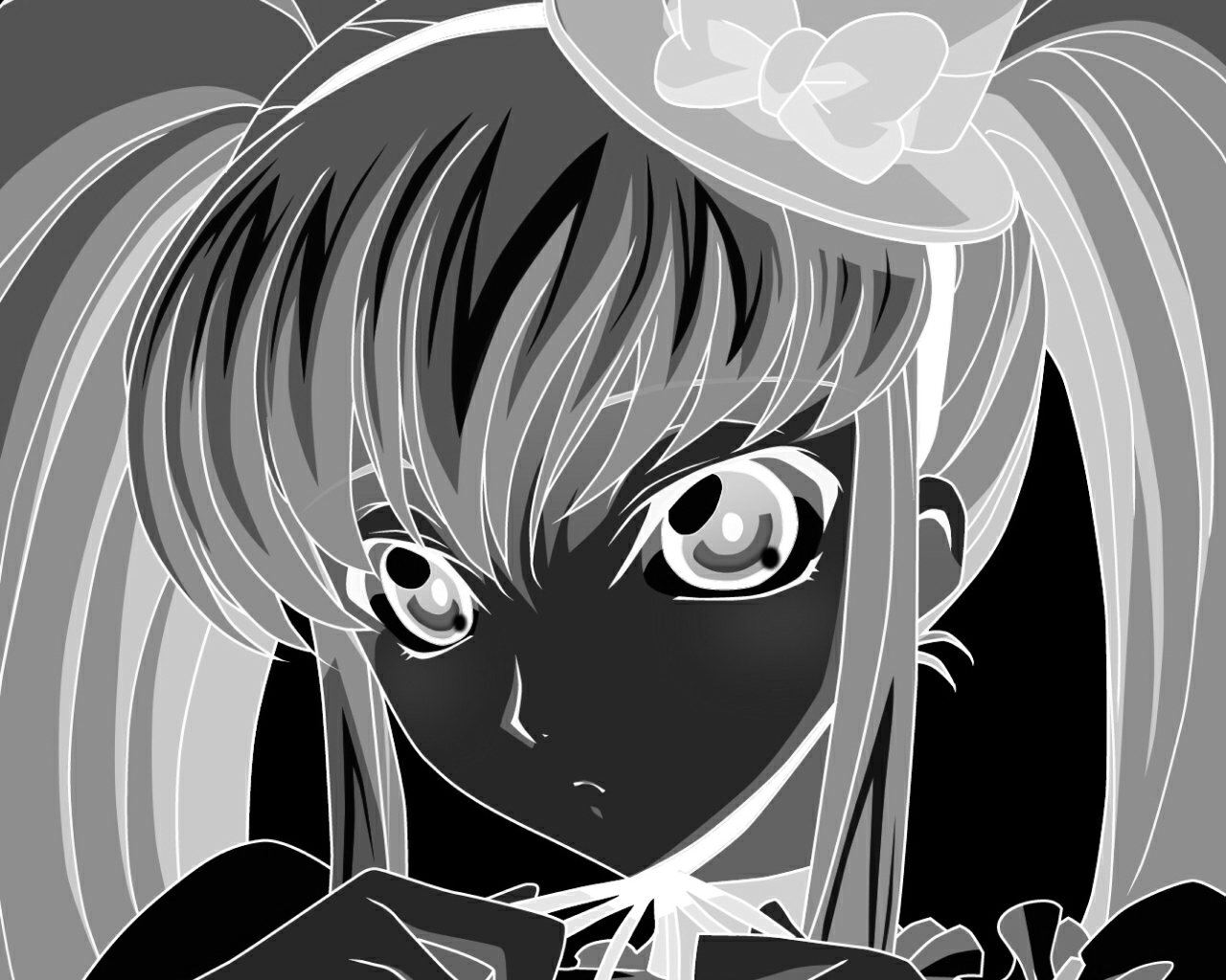 Anime 1280x1024 C.C. (Code Geass) monochrome anime girls anime face gray