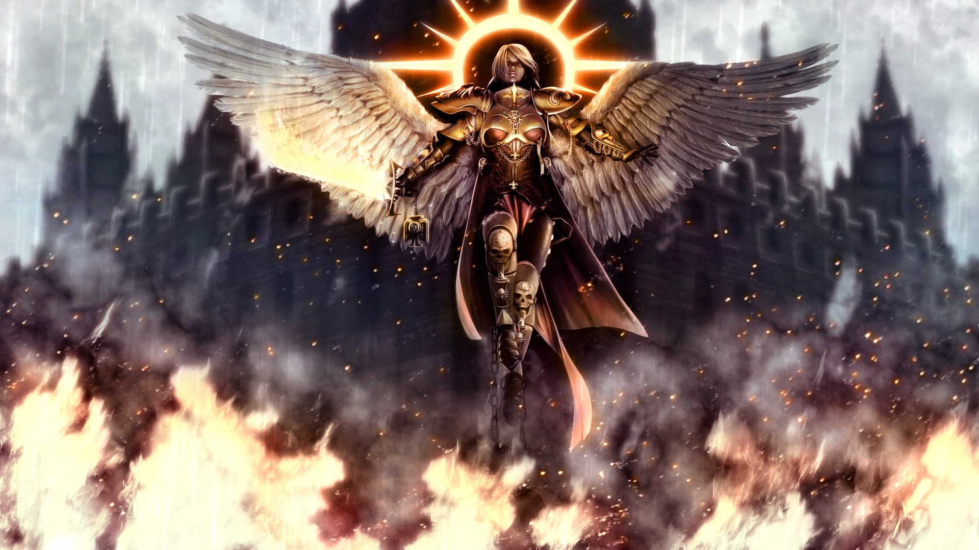 General 1920x1079 Warhammer 40,000 fictional fantasy art angel Sisters of Battle Adepta Sororitas women fantasy girl fantasy armor fire burning armor