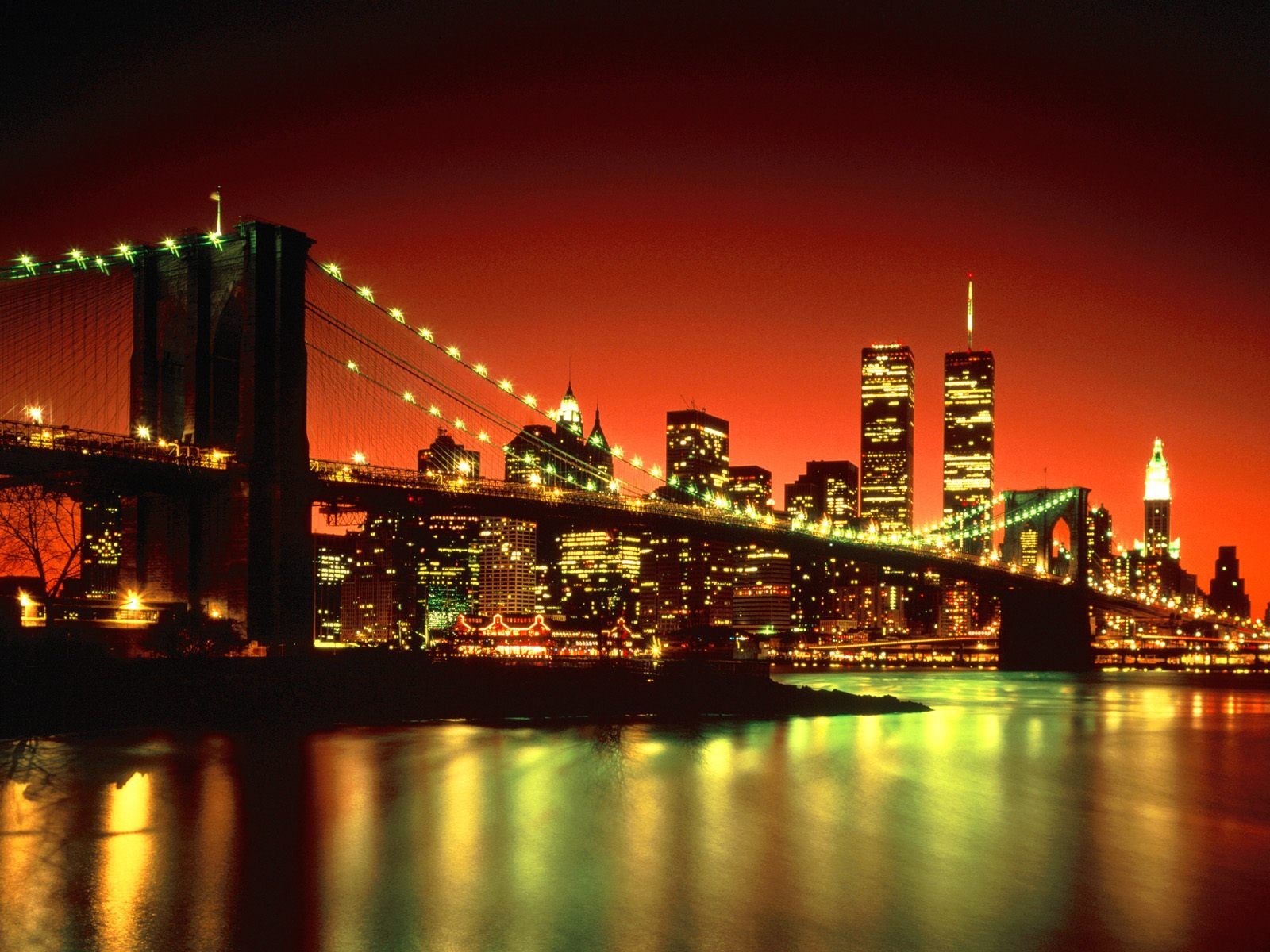 General 1600x1200 New York City World Trade Center Twin Towers city lights Brooklyn Bridge cityscape skyline USA