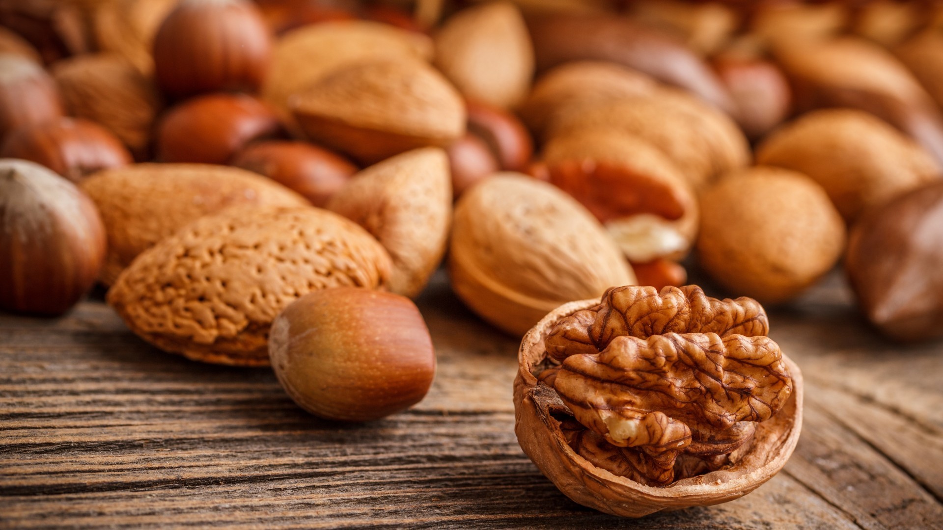 General 1920x1080 nuts closeup food wooden surface walnuts