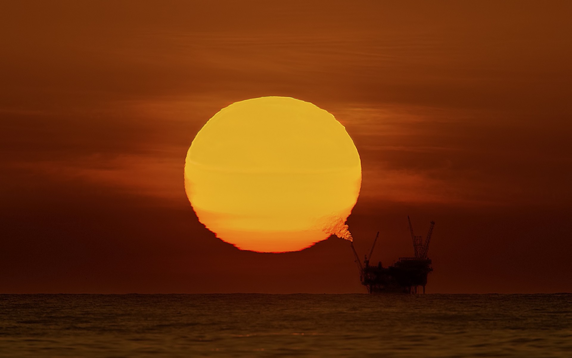 General 1920x1200 sunset oil rig sea Sun horizon low light