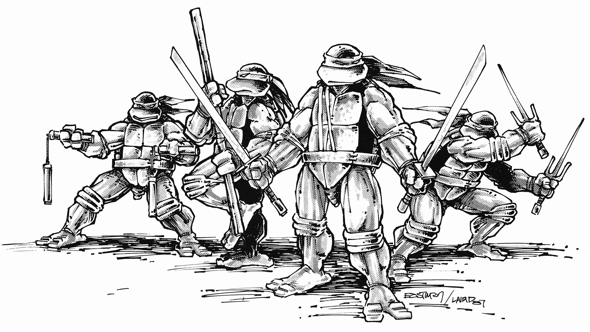 General 1920x1080 comics Teenage Mutant Ninja Turtles comic art monochrome digital art simple background watermarked