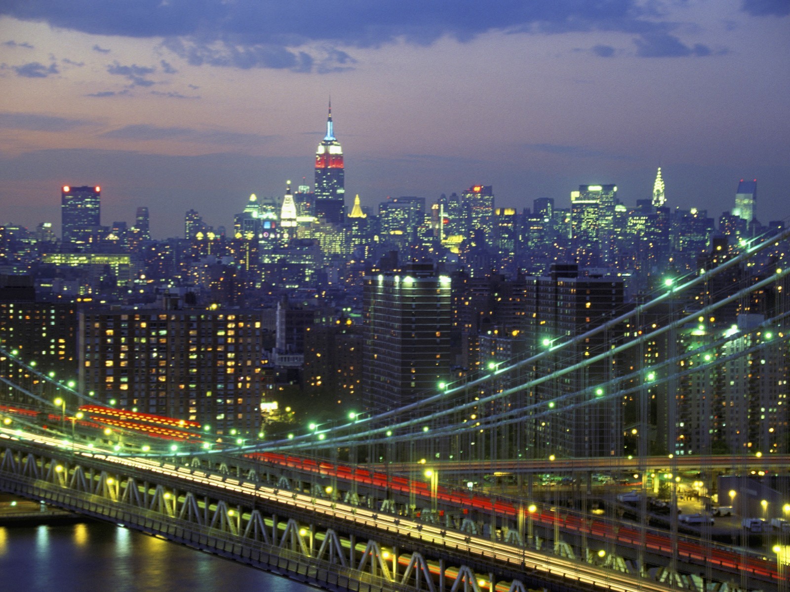 General 1600x1200 city cityscape bridge night Manhattan Manhattan Bridge New York City city lights USA