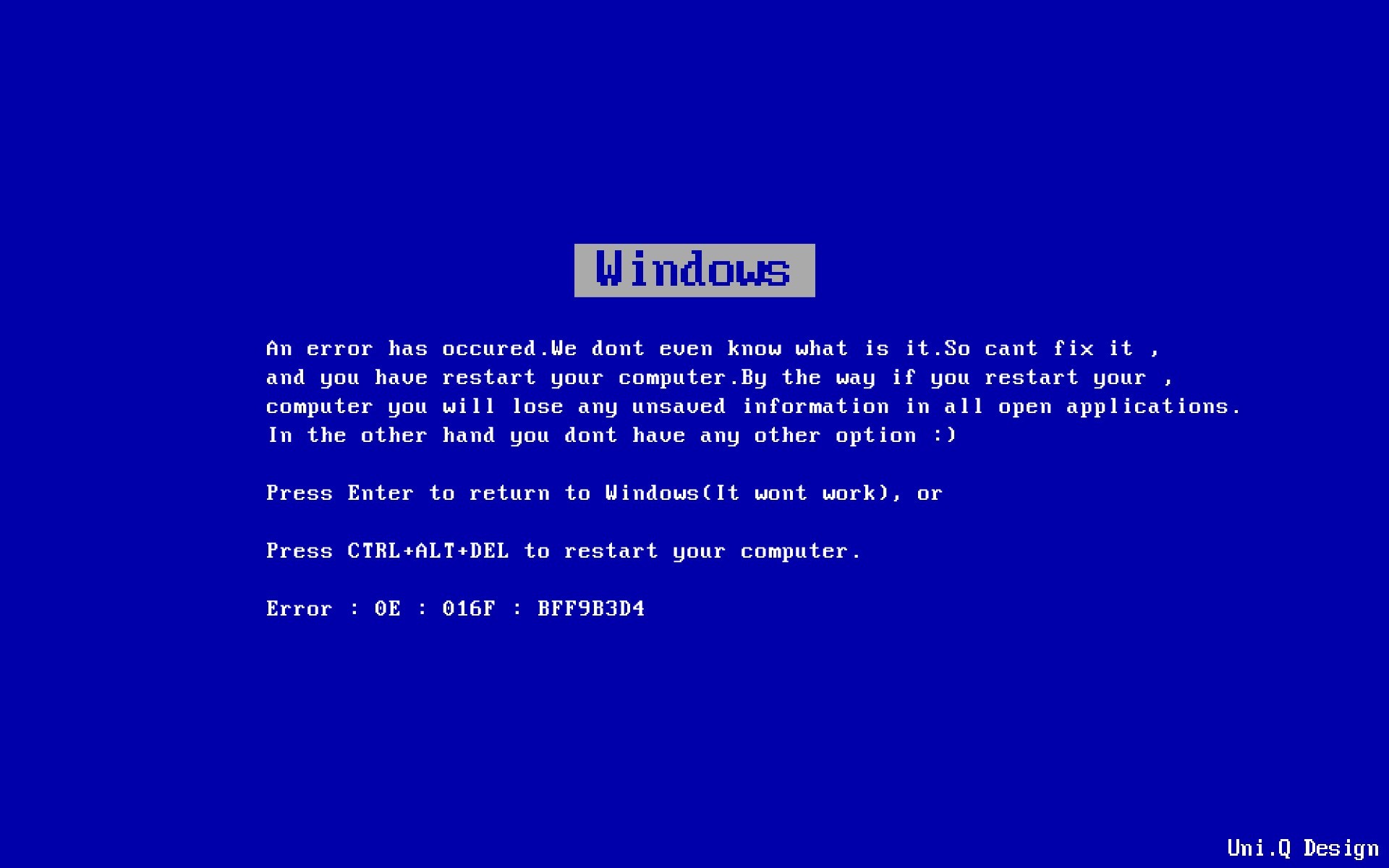 General 1920x1200 Microsoft Windows Blue Screen of Death humor simple background computer Windows Errors blue background text errors operating system