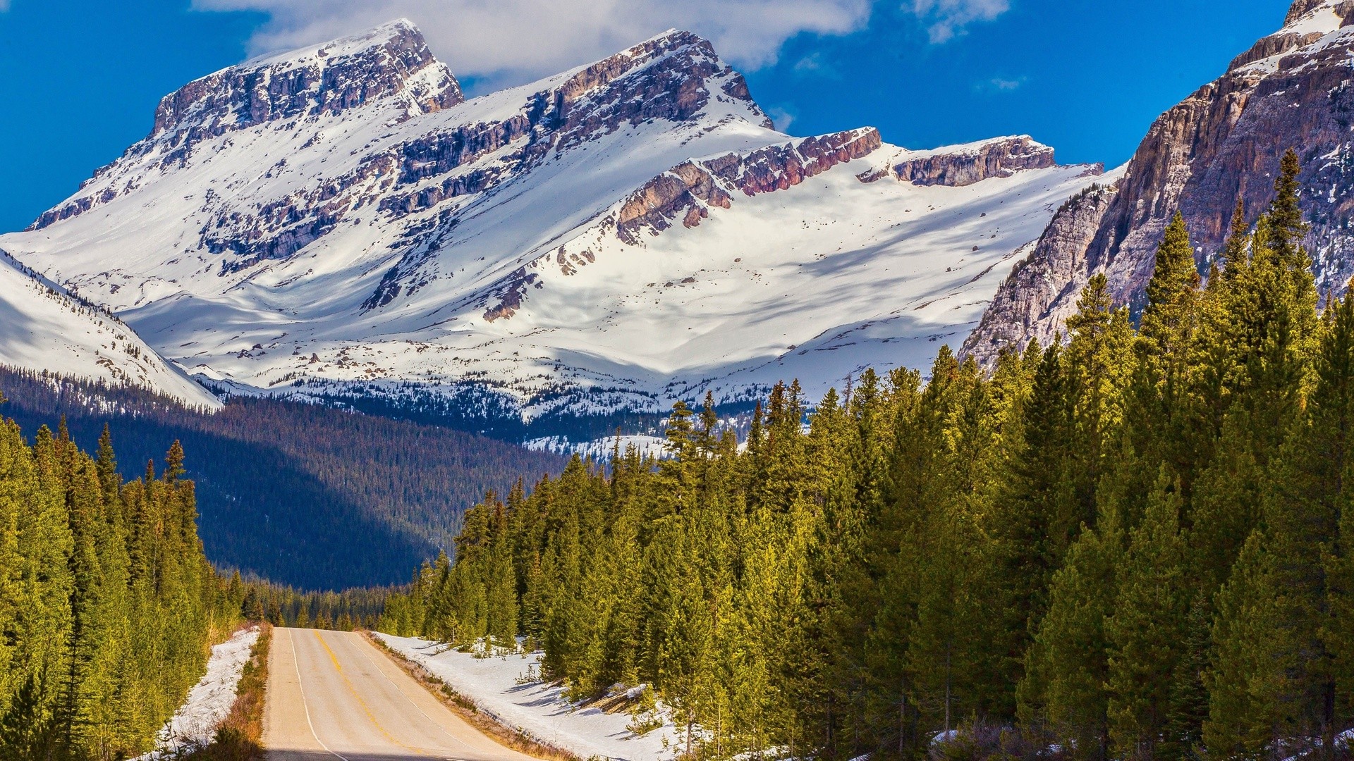 General 1920x1080 landscape Canada mountains road trees Banff National Park nature snowy peak