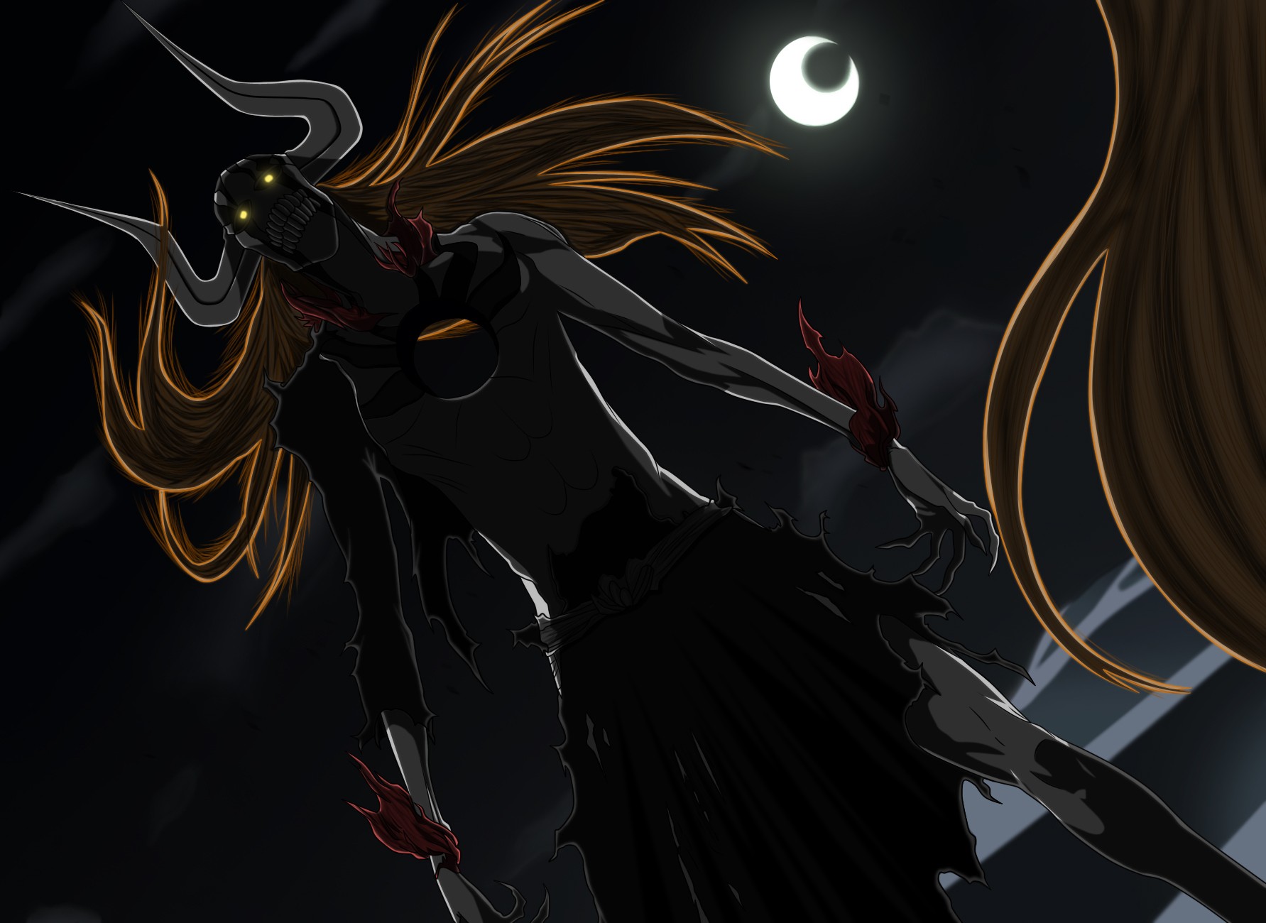 Anime 1783x1300 Kurosaki Ichigo Bleach anime Vasto Lorde crescent moon glowing eyes Hollow