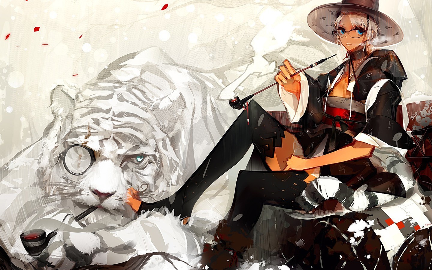 General 1440x900 tiger thigh-highs original characters anime