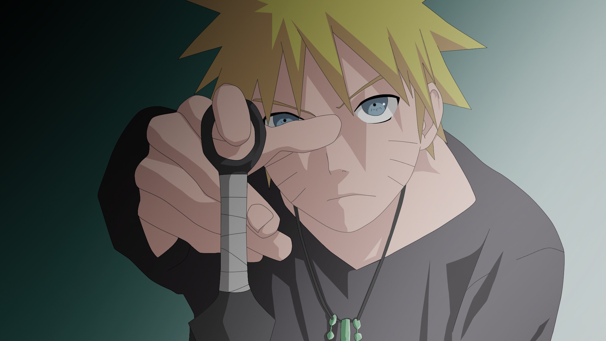 Anime 2048x1152 Naruto Shippuden Uzumaki Naruto anime boys anime blue eyes looking at viewer simple background