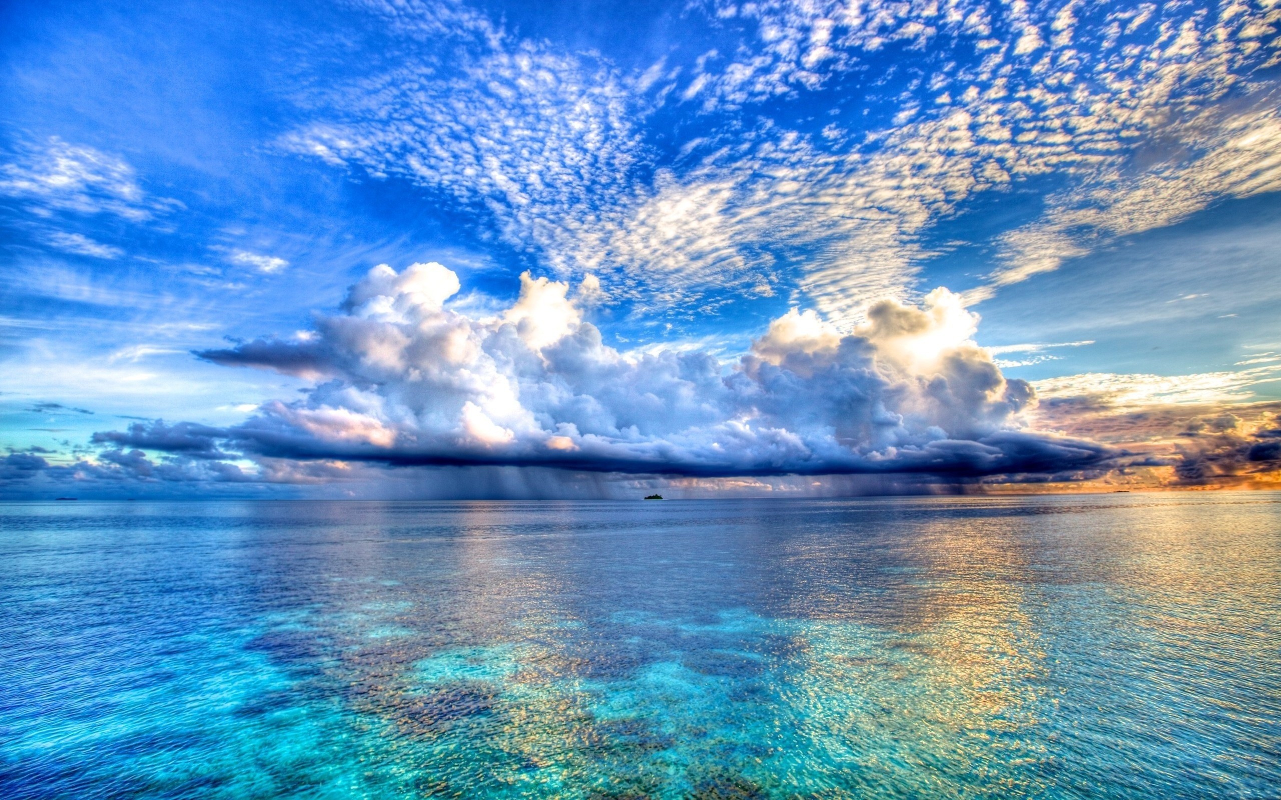 General 2560x1600 beach landscape sea rain nature photography water clouds tropical sky colorful cyan blue horizon