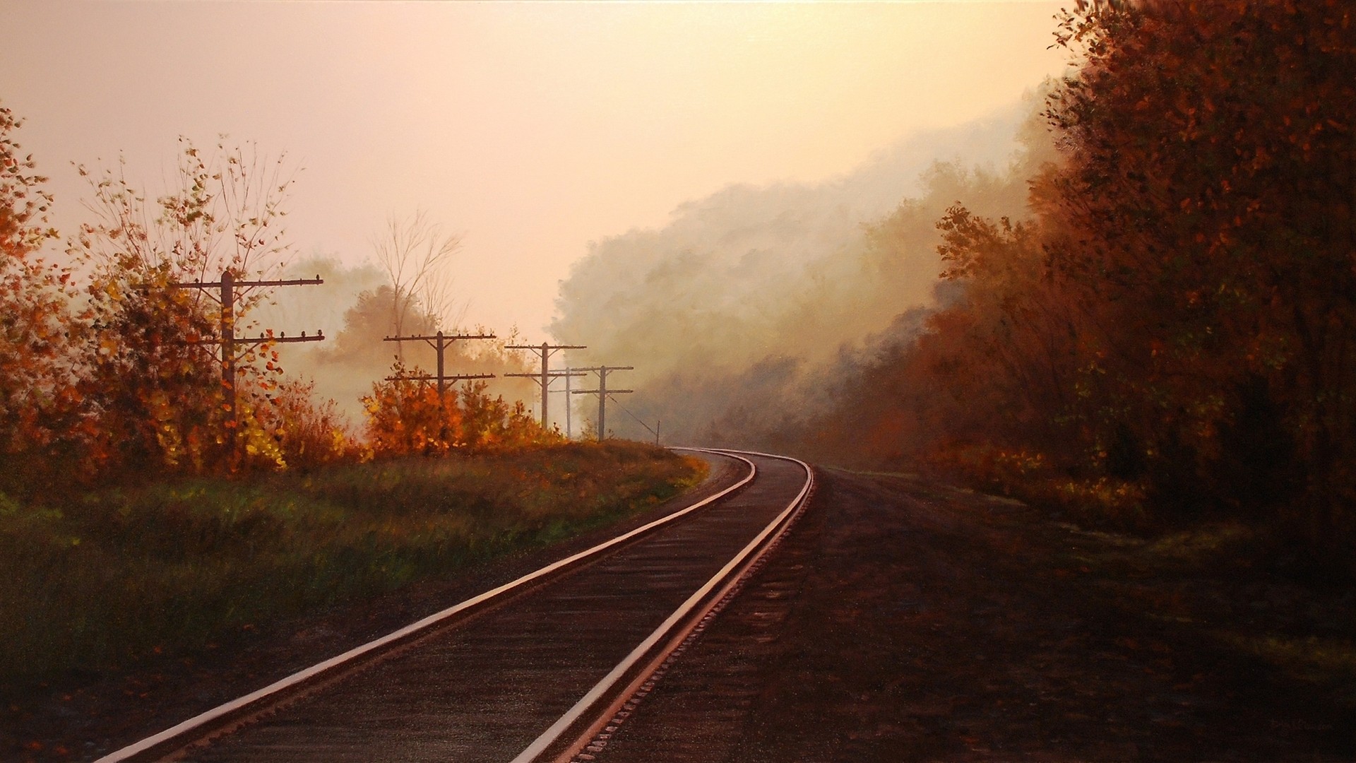 General 1920x1080 railway painting fall traditional art drawing outdoors