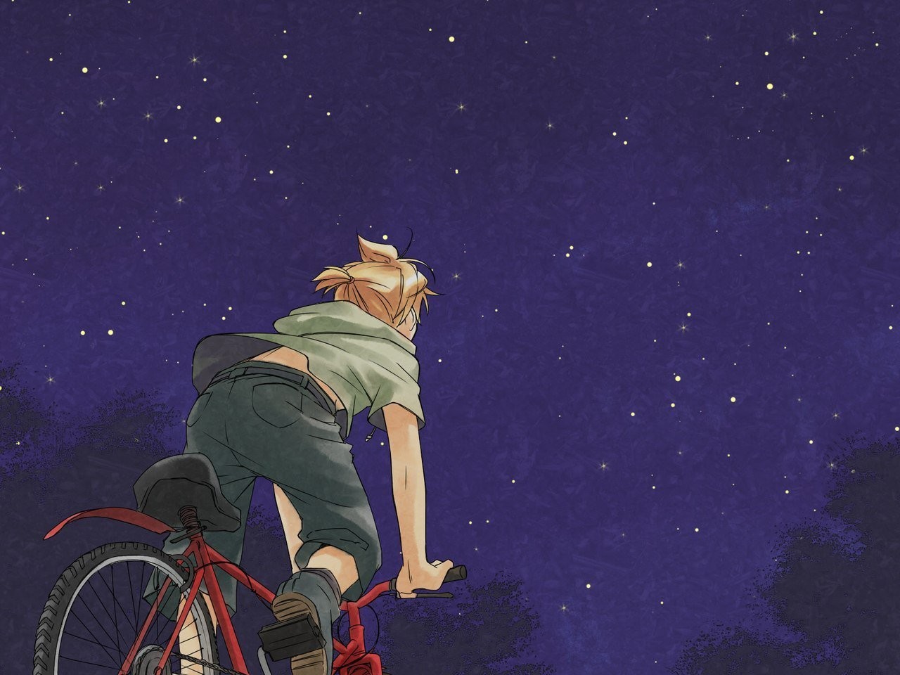 Anime 1280x960 artwork anime bicycle blonde vehicle sky stars