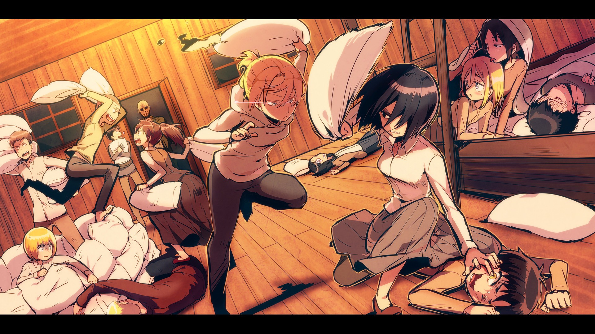 Anime 1920x1080 anime girls anime battle Shingeki no Kyojin group of women pillowfight