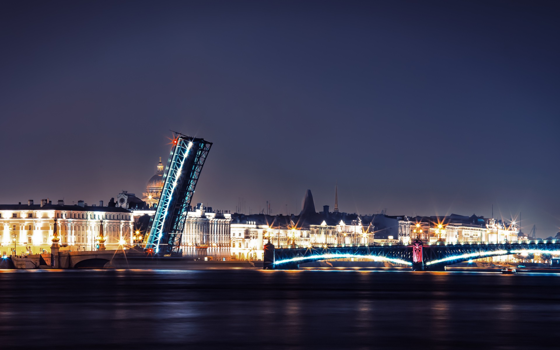 General 1920x1200 cityscape architecture night lights long exposure building bridge river St. Petersburg Russia cathedral