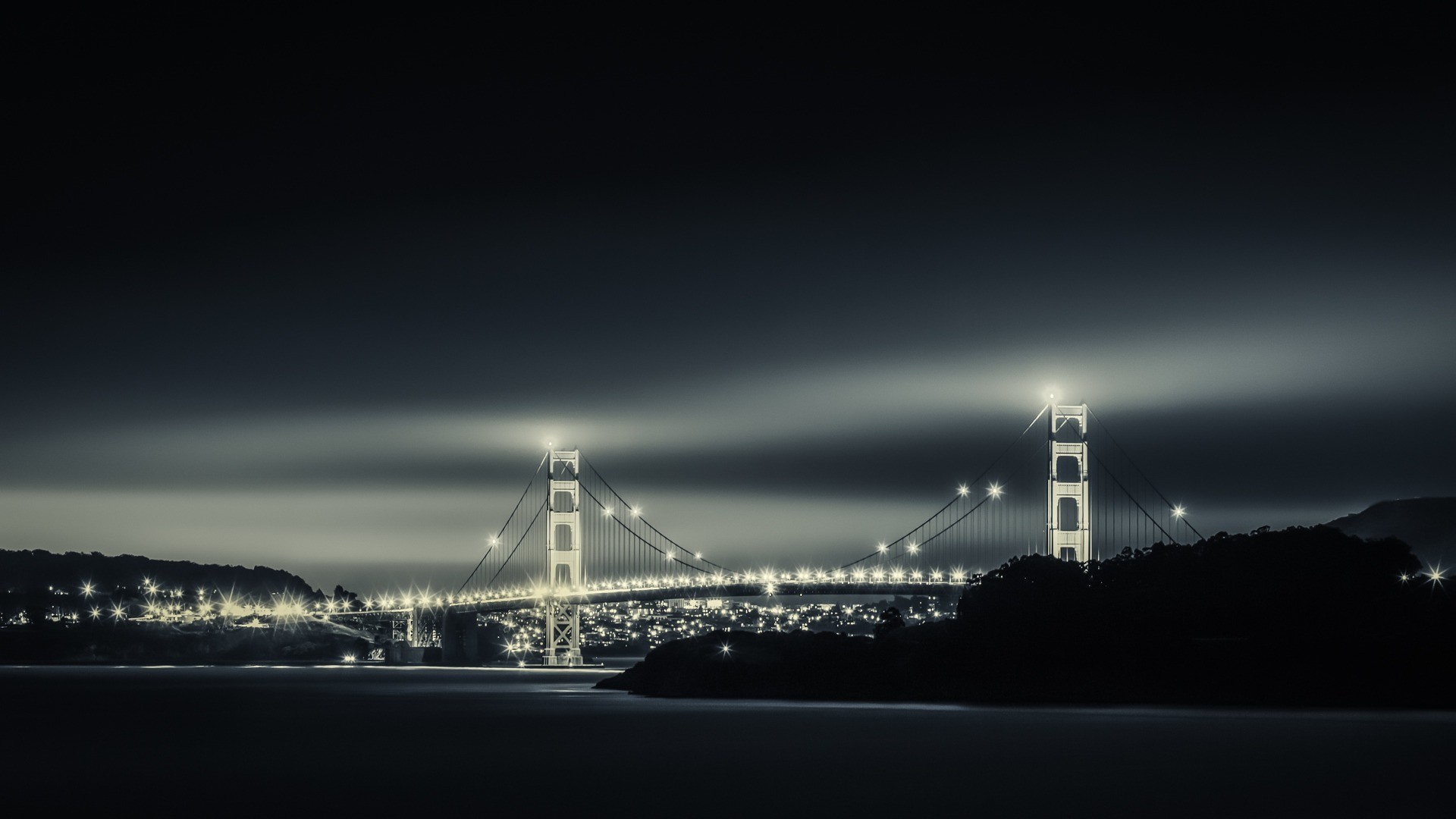 General 1920x1080 bridge Golden Gate Bridge monochrome night lights suspension bridge USA
