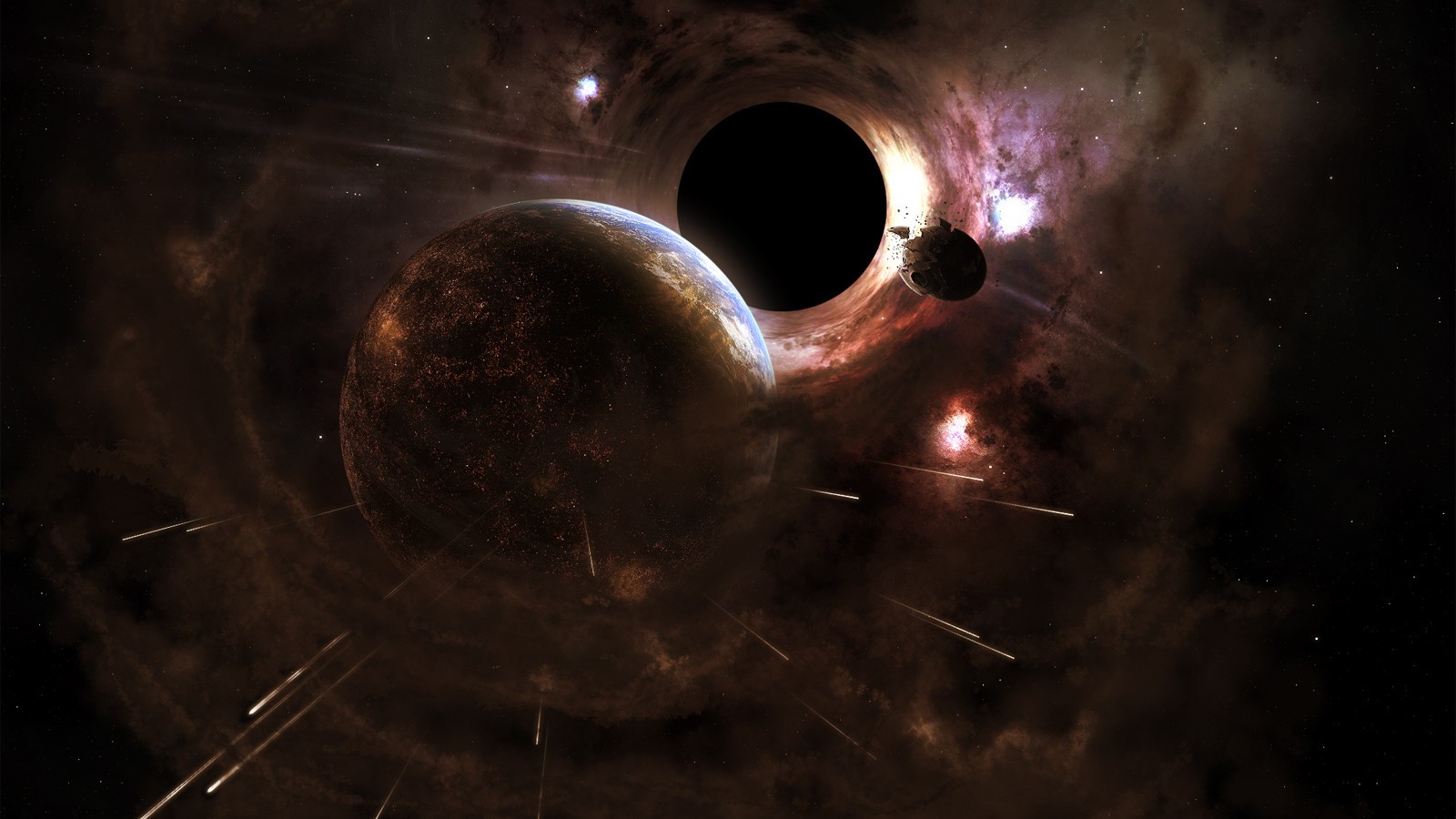 General 1600x900 space planet black holes disintegration CGI space art digital art dark