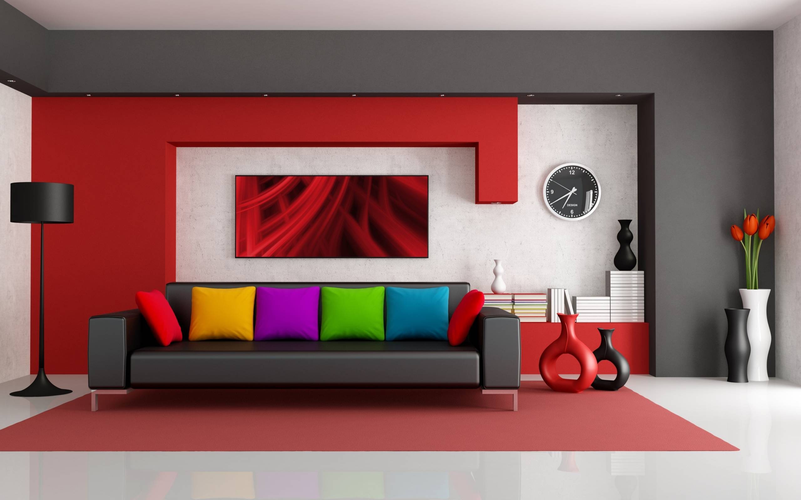 General 2560x1600 interior design couch pillow lamp clocks indoors