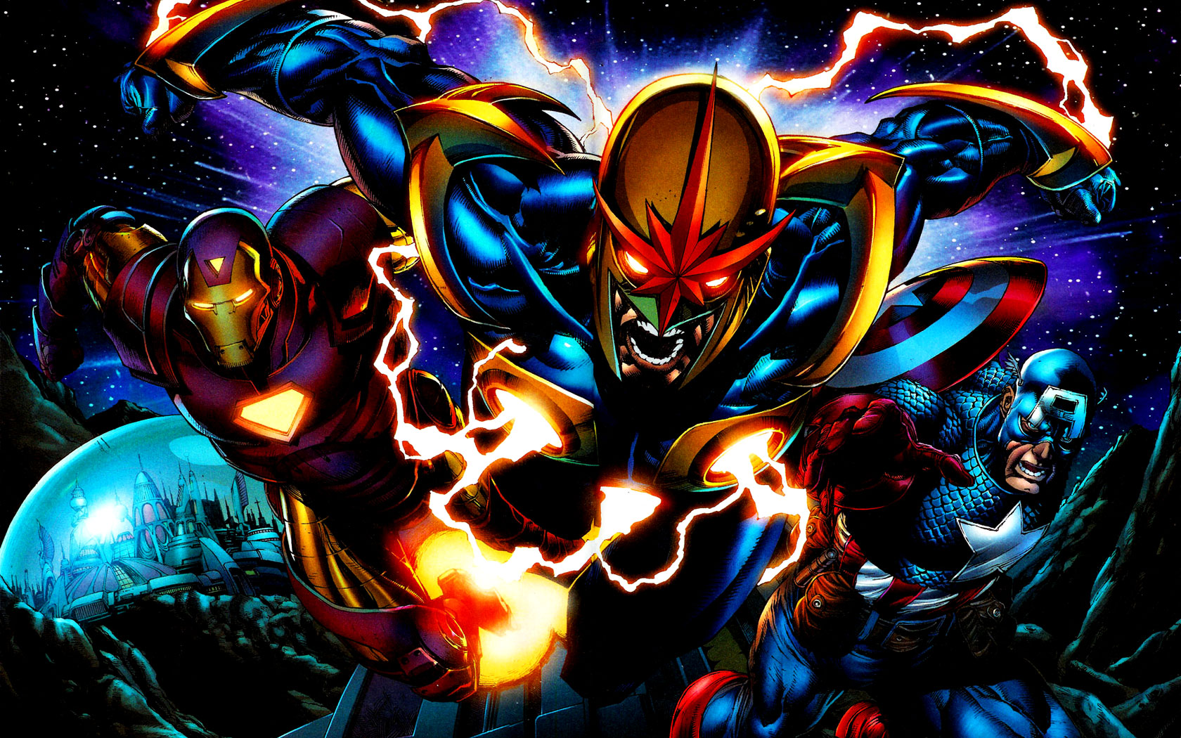 General 1680x1050 Marvel Comics Iron Man Captain America Nova comic art