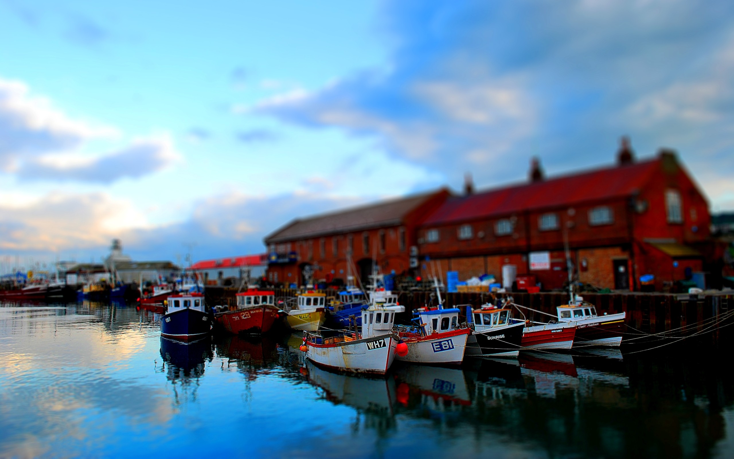 General 2560x1600 tilt shift boat coast building reflection harbor vehicle outdoors water numbers