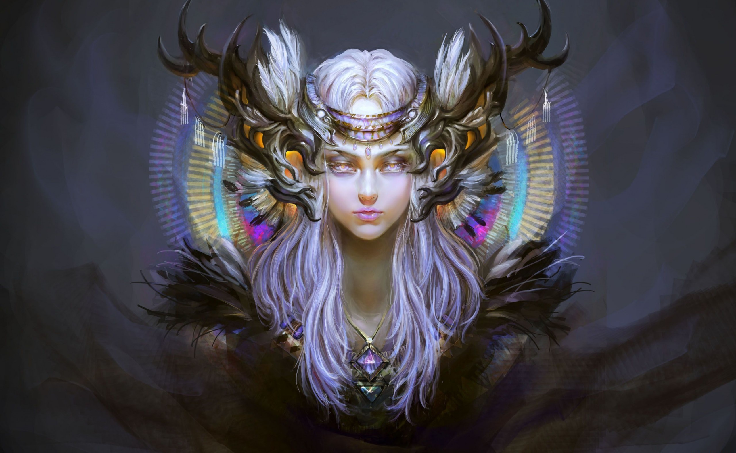 General 2560x1577 artwork fantasy art fantasy girl long hair women face pink lipstick purple hair