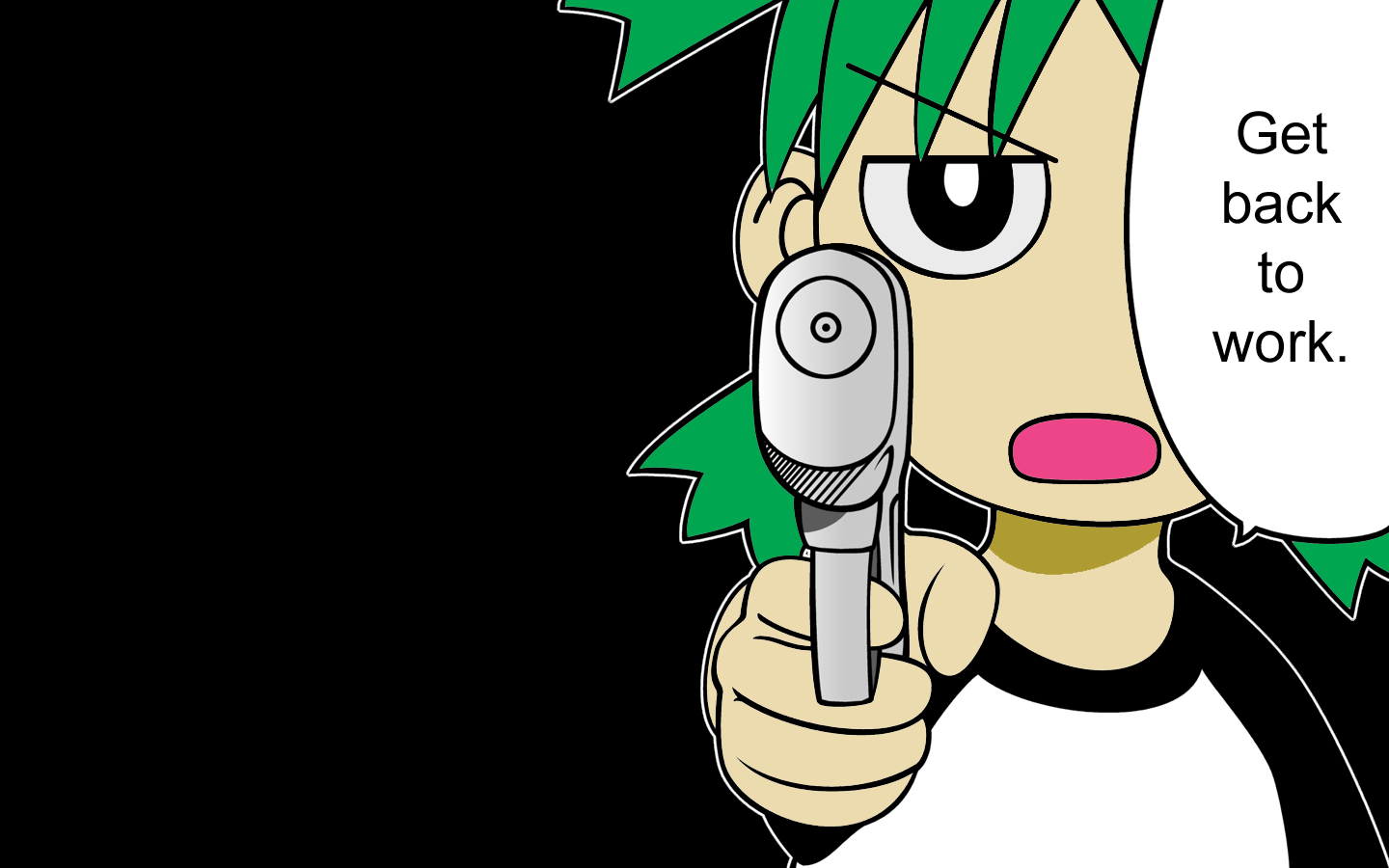 Anime 1440x900 motivational anime Yotsubato aiming weapon gun black background simple background green hair anime girls