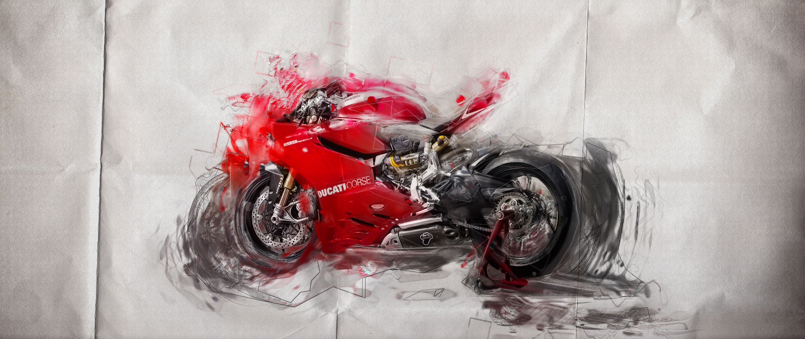 General 2560x1080 Ducati motorcycle red paper artwork vehicle Red Motorcycles Volkswagen Group digital art