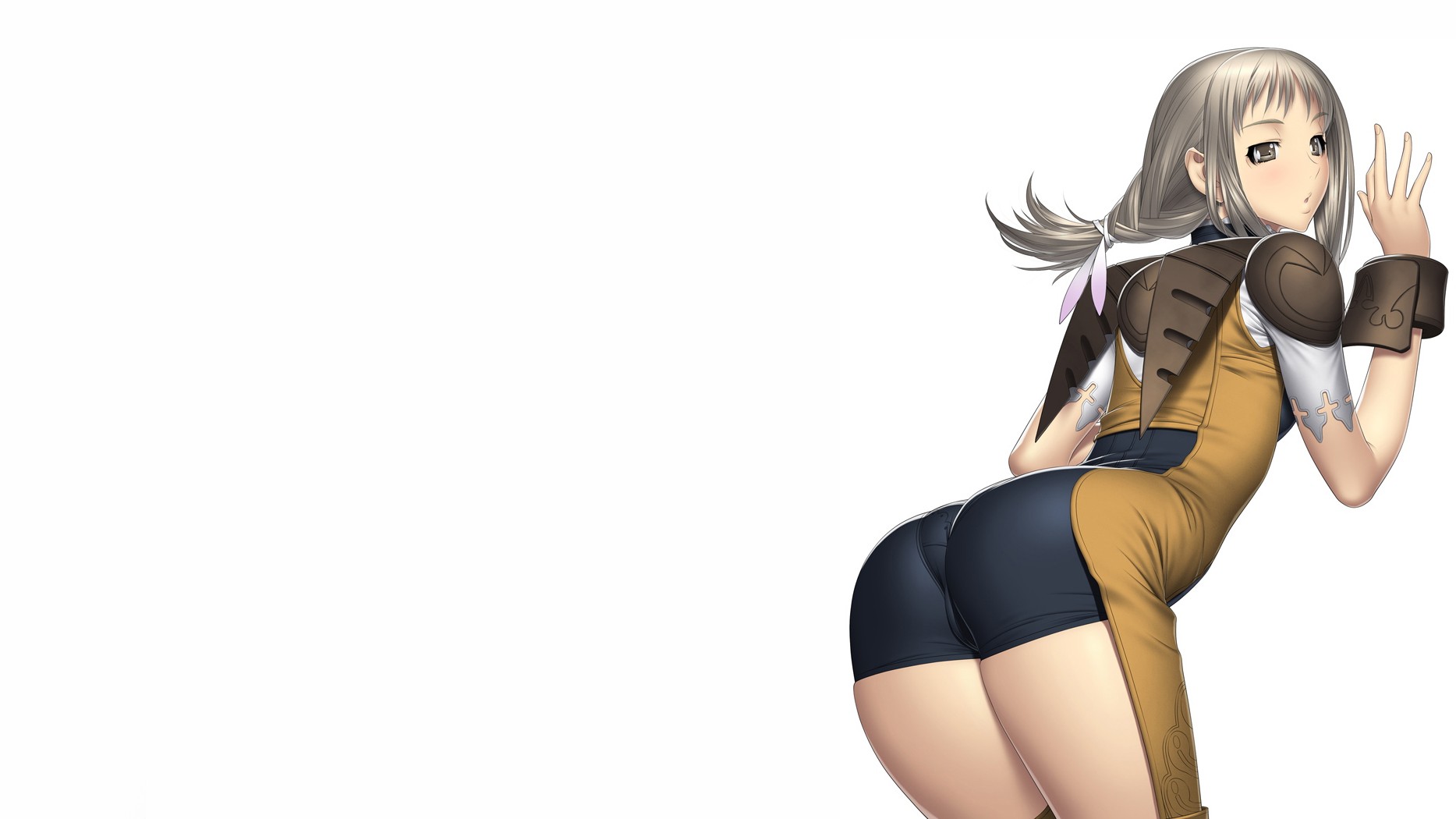 Anime 1867x1050 Final Fantasy XII Final Fantasy tight clothing suggestive ass simple background white background video games video game art video game girls ash blonde dark eyes women Penelo (Final Fantasy XII) bent over