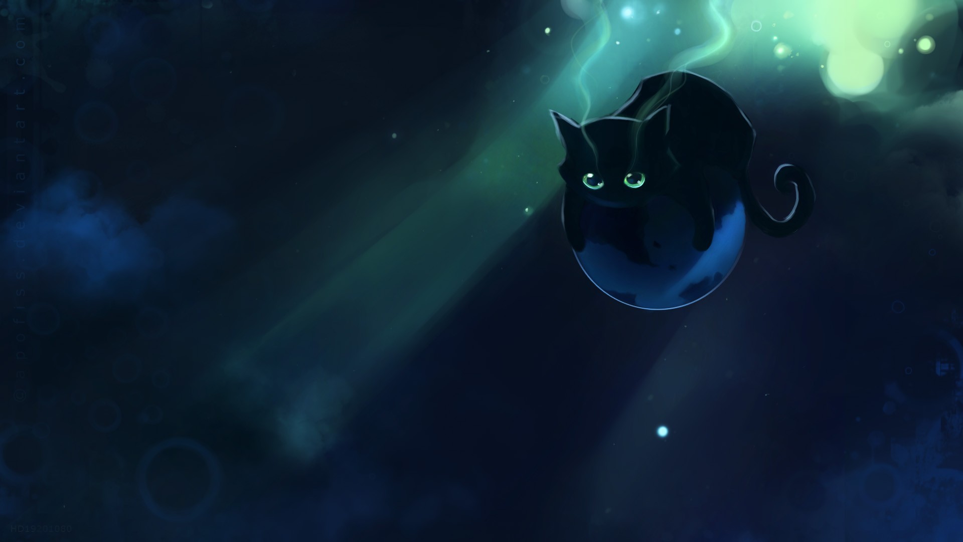 General 1920x1080 fantasy art Apofiss bubbles animals digital art looking at viewer cats simple background