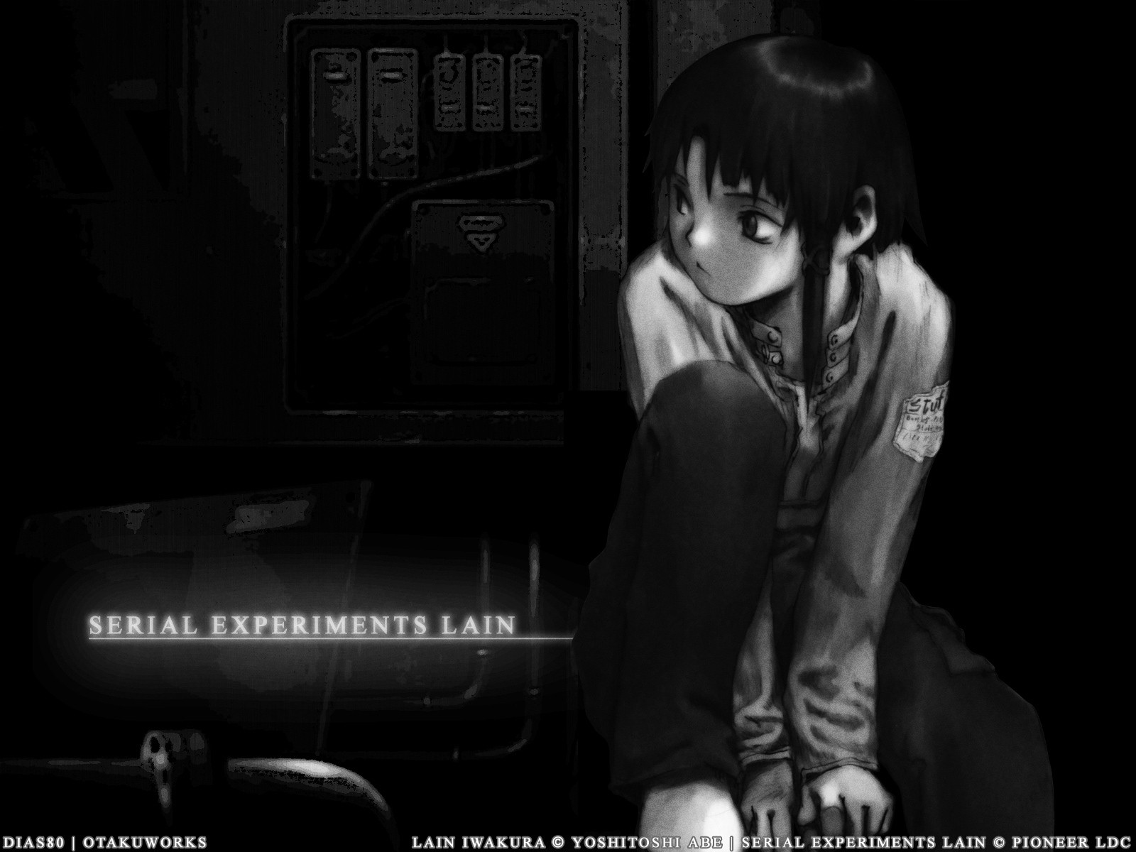Anime 1600x1200 Serial Experiments Lain anime monochrome looking away text short hair Lain Iwakura