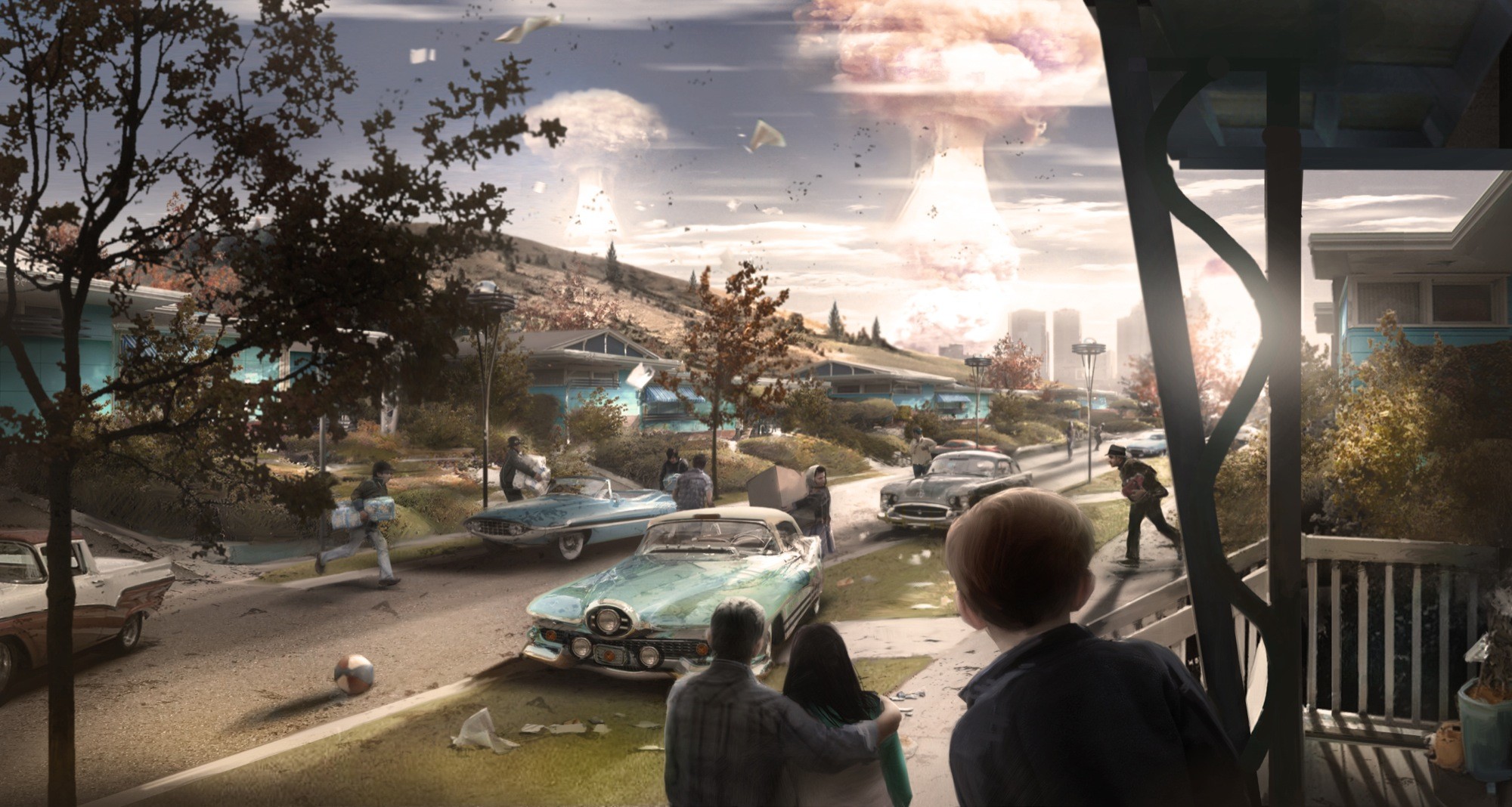 General 2000x1068 video games Fallout 4 Fallout PC gaming apocalyptic video game art mushroom clouds atomic bomb