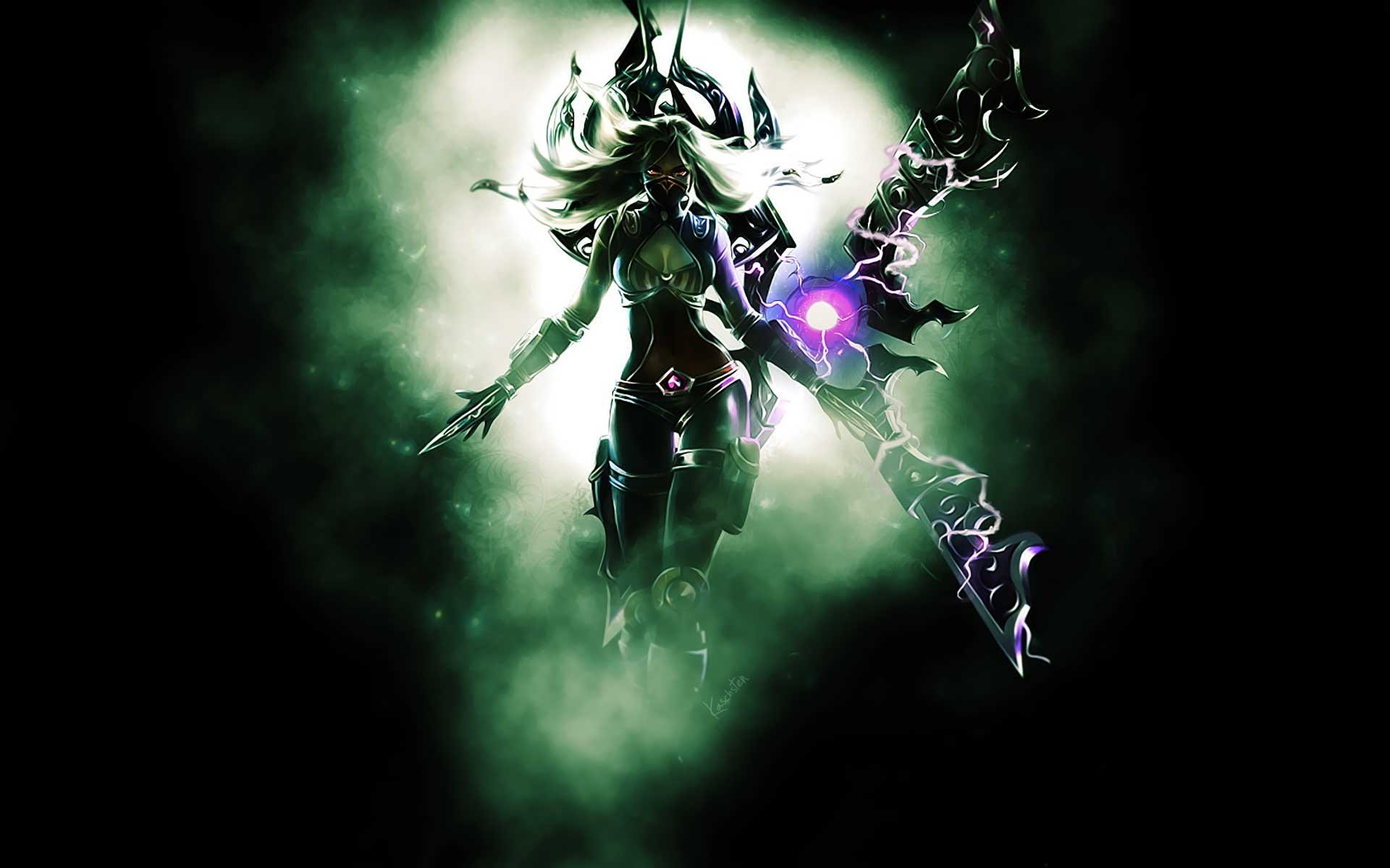 General 1920x1200 League of Legends PC gaming fantasy girl Irelia (League of Legends) video game art video game girls dark boobs cleavage glowing eyes