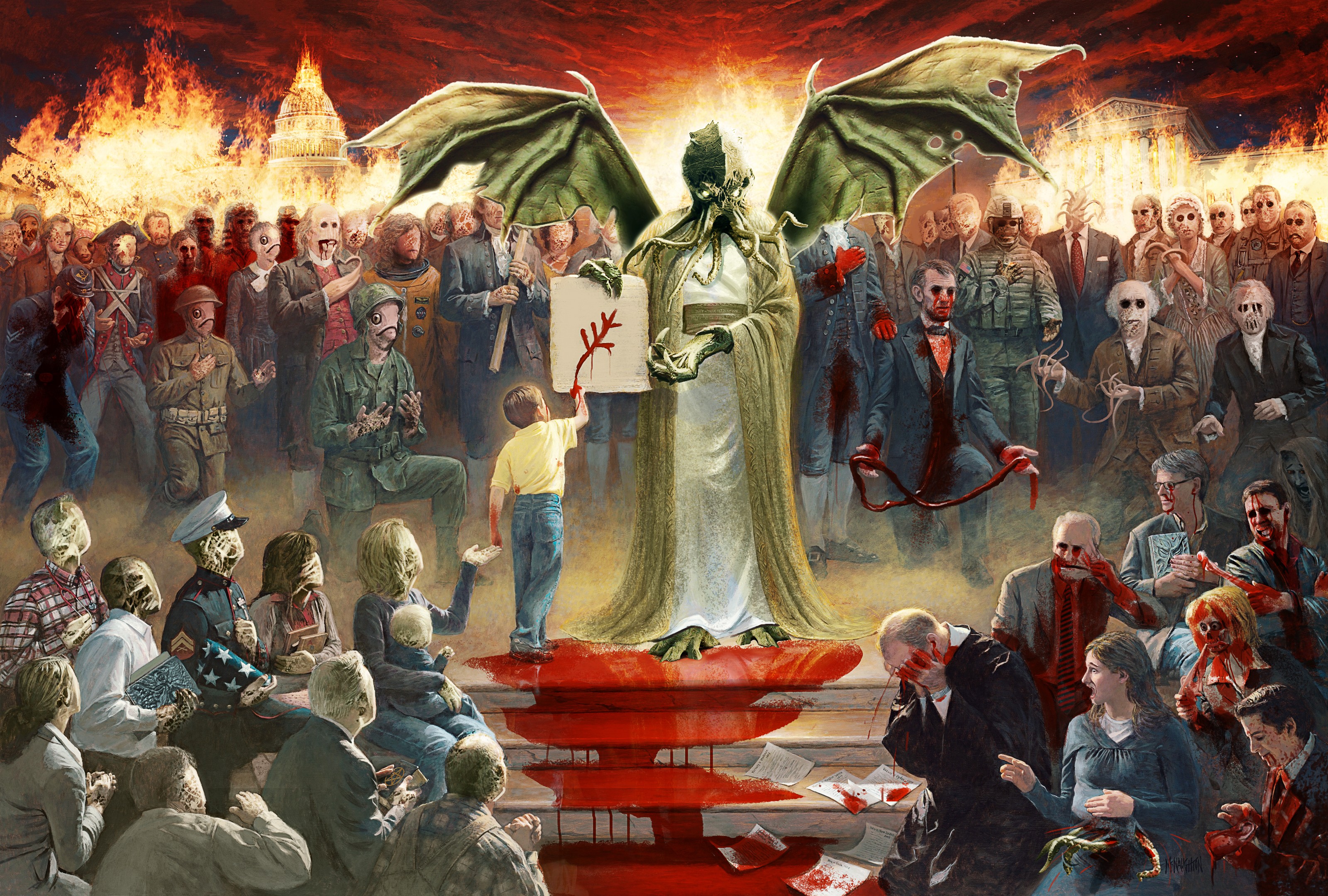 General 3200x2160 Cthulhu death H. P. Lovecraft horror artwork blood gore creature apocalyptic political figure identity politics