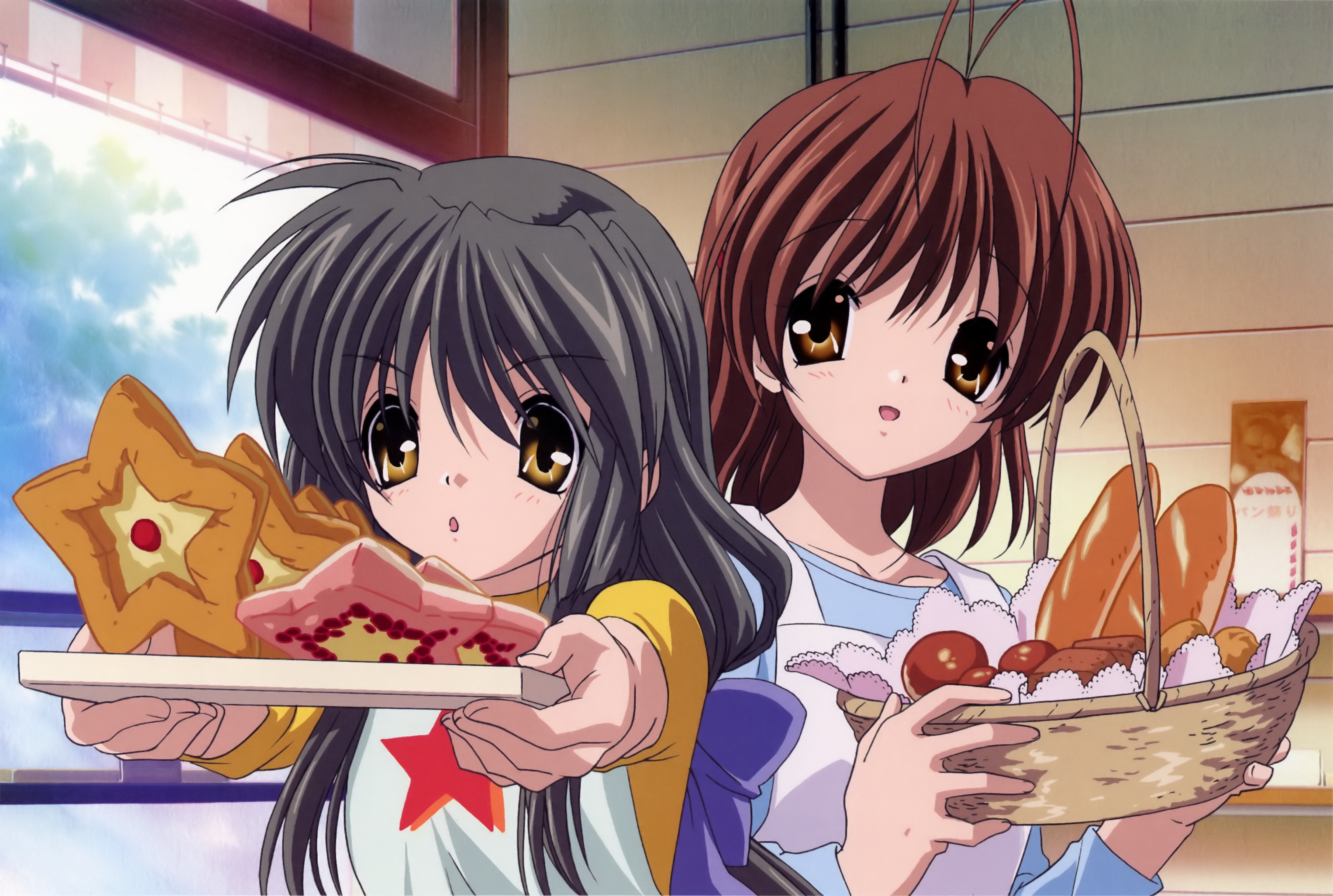 Anime 4129x2777 anime girls anime Clannad Ibuki Fuko Furukawa Nagisa two women food baskets