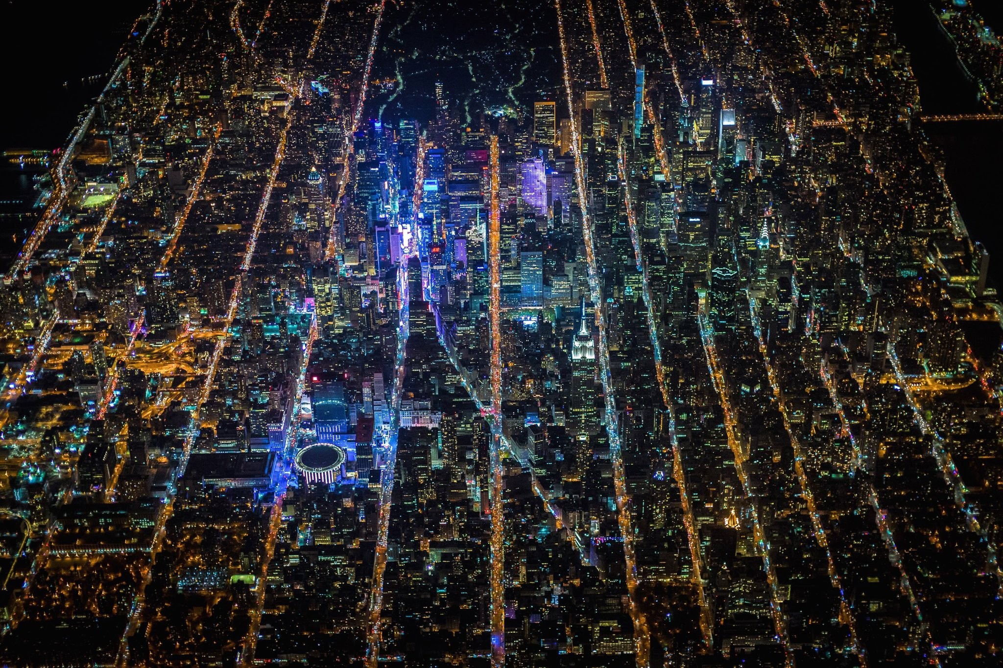 General 2048x1365 Times Square USA night city aerial view city lights cityscape
