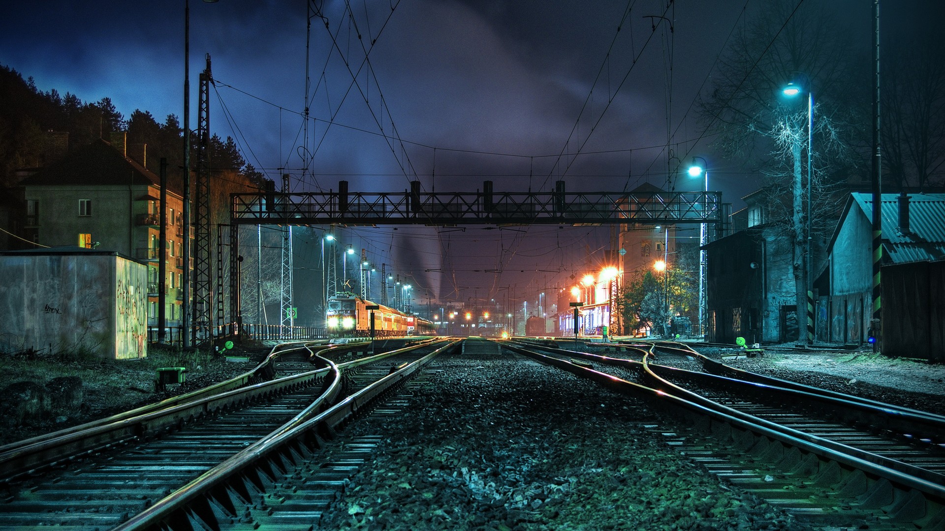 General 1920x1080 railway vehicle night train HDR railway crossing train station Slovakia low light