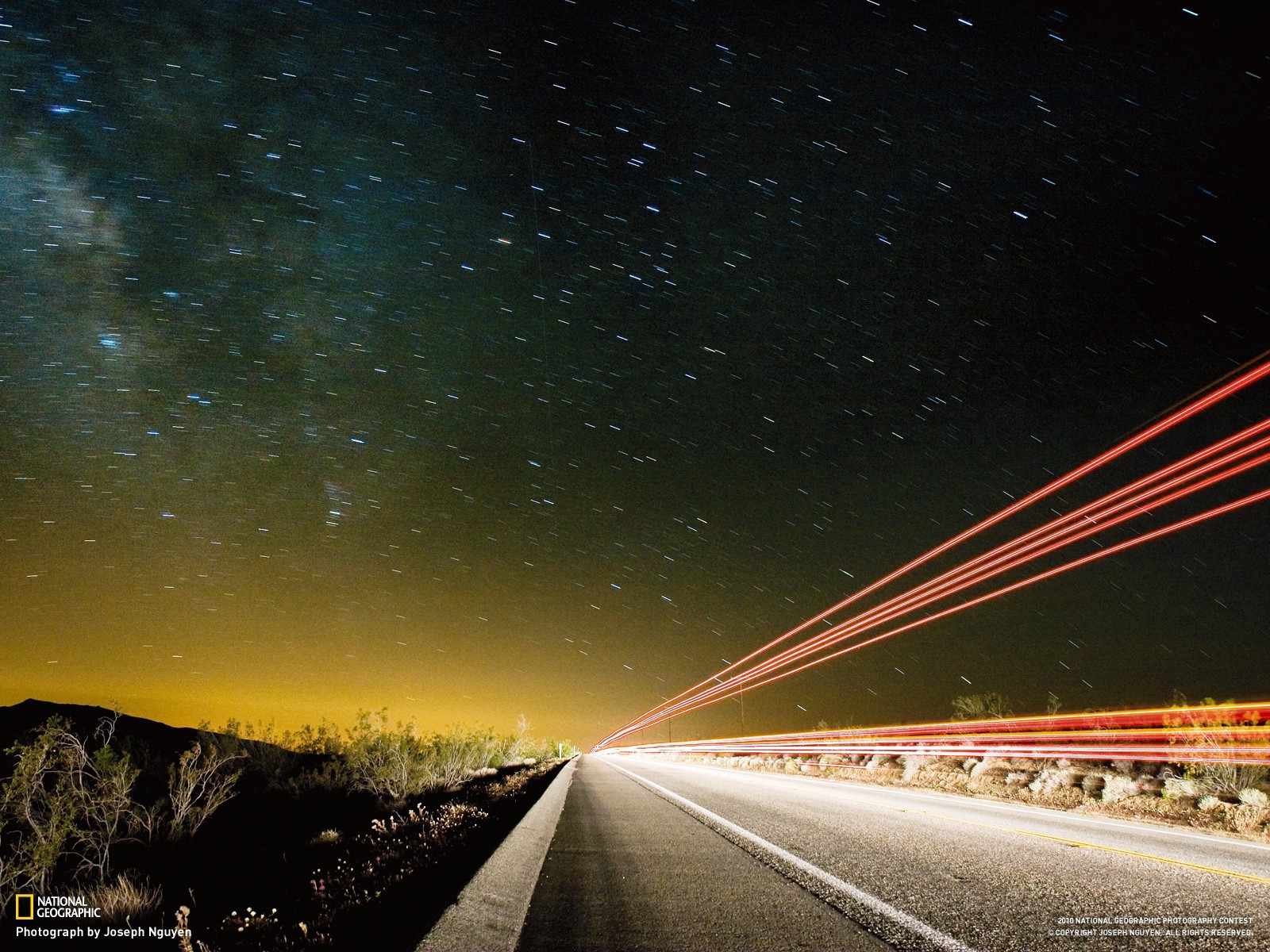 General 1600x1200 National Geographic road light trails asphalt sky stars night long exposure