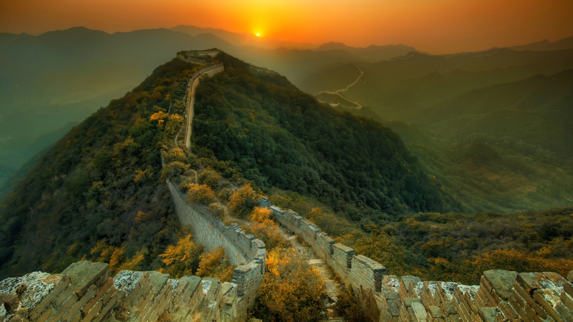General 1920x1080 Great Wall of China architecture sunset hills nature Asia China sunlight landscape