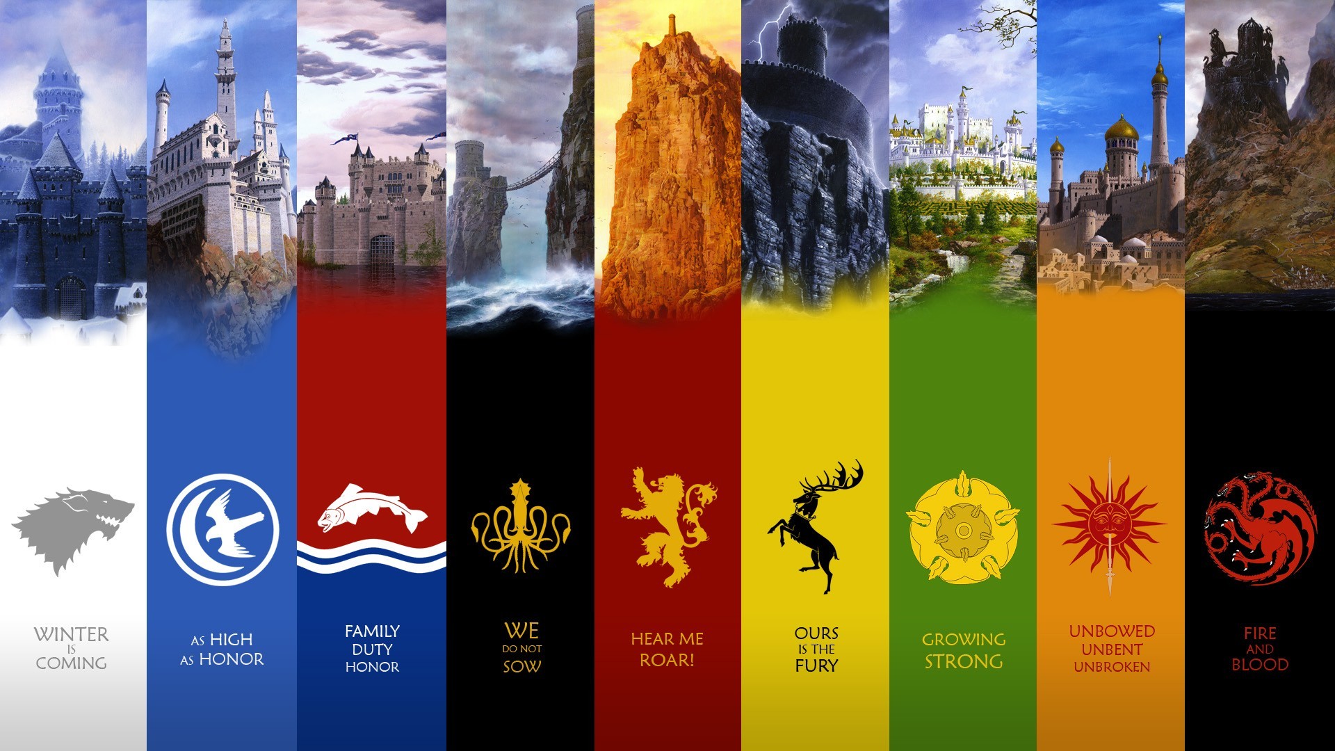 General 1920x1080 Game of Thrones sigils quote castle panels literature collage A Song of Ice and Fire TV series
