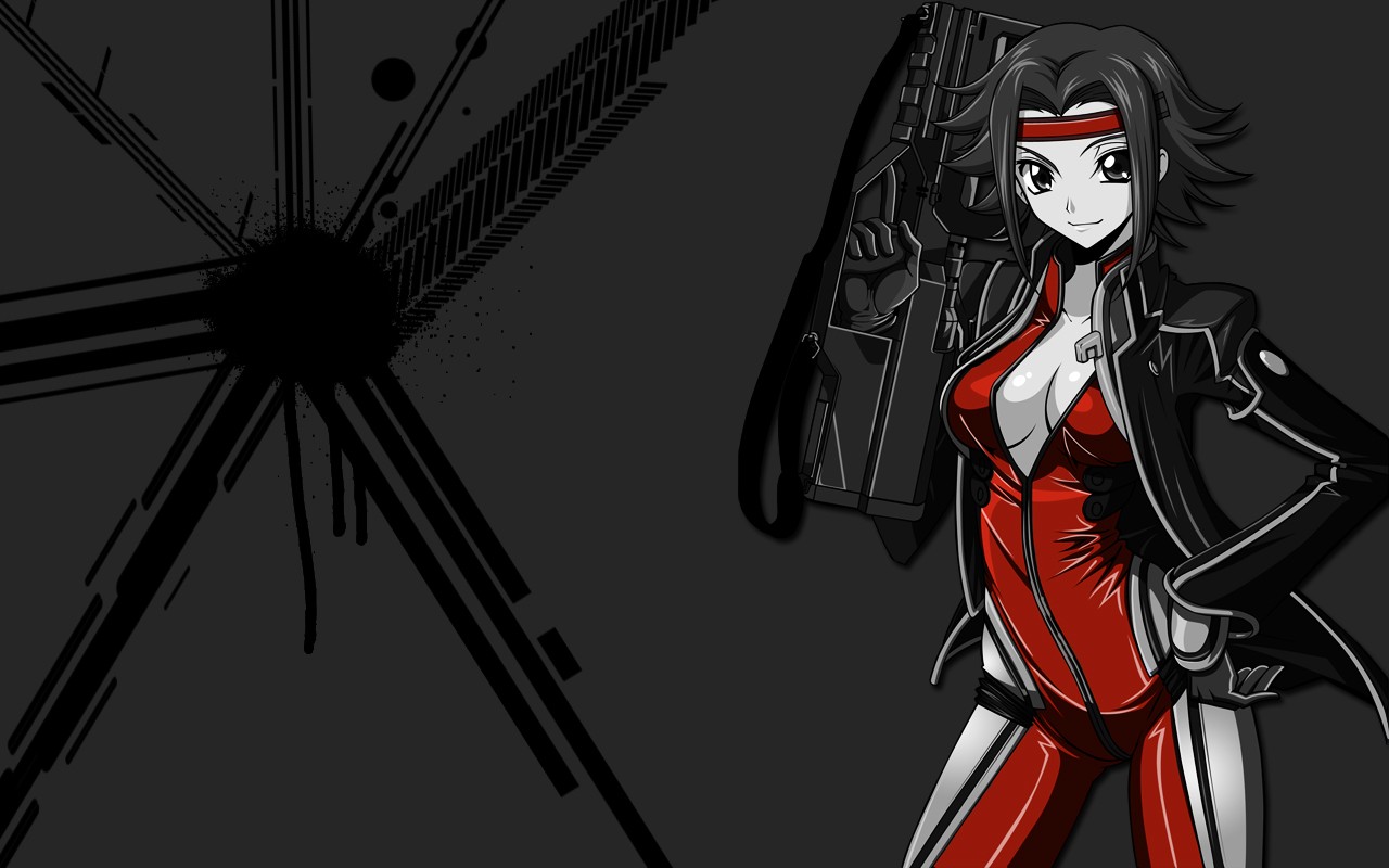 Anime 1280x800 anime anime girls Code Geass boobs girls with guns weapon selective coloring