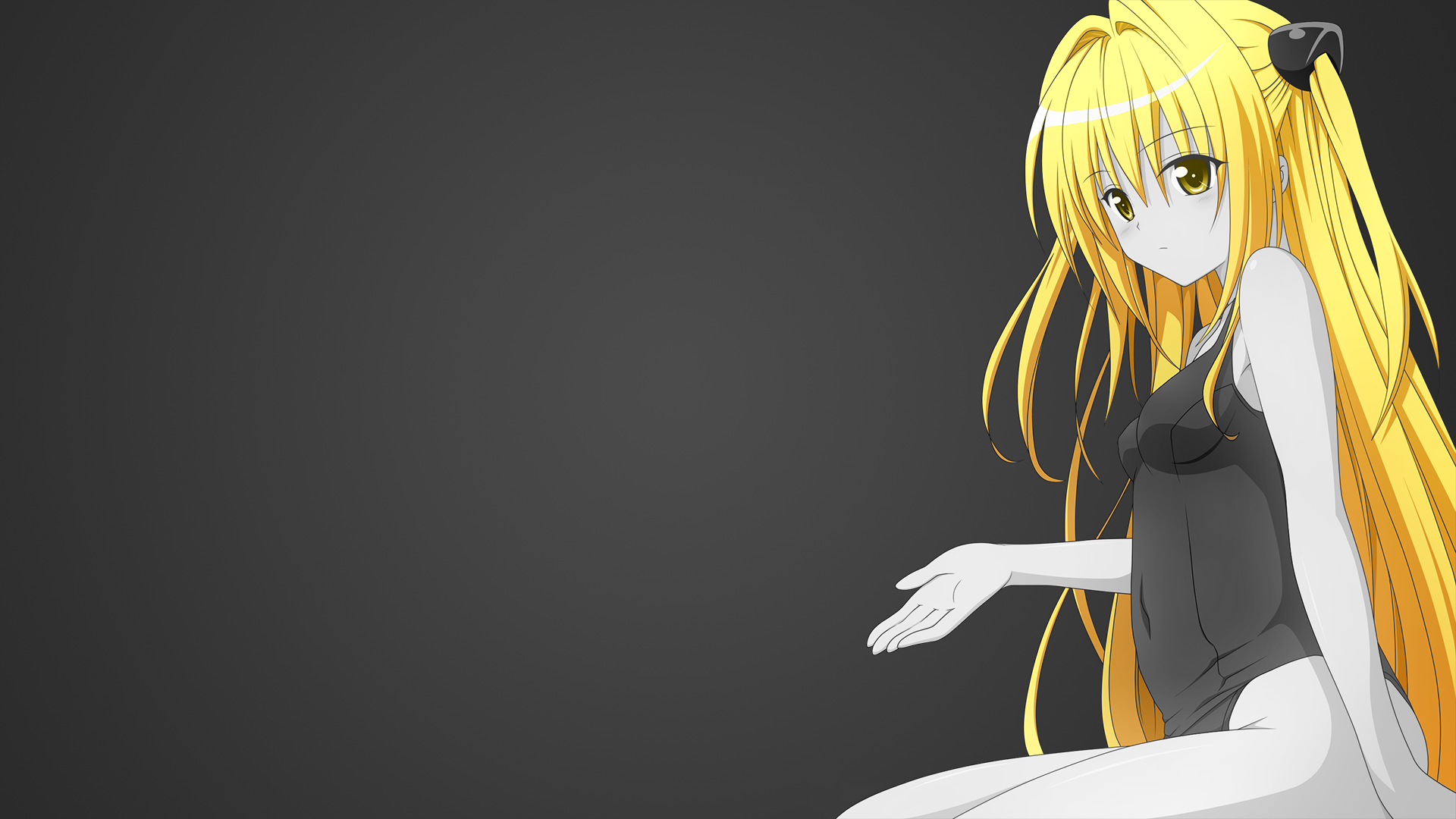 Anime 1920x1080 anime one-piece swimsuit To Love-ru Golden Darkness blonde long hair school swimsuits anime girls gray background simple background yellow eyes