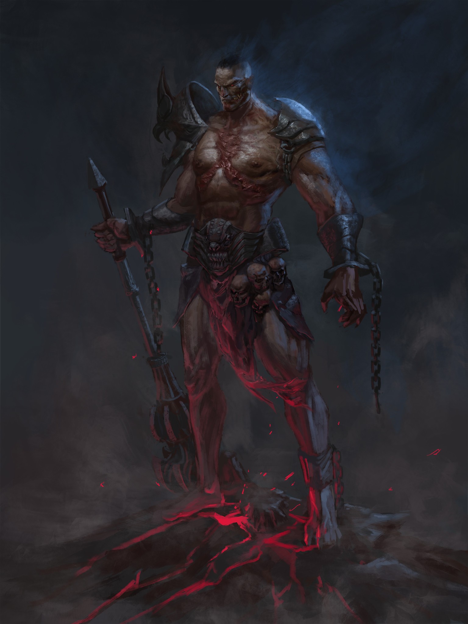 General 1536x2048 drawing warrior fantasy art armor weapon skull chains artwork