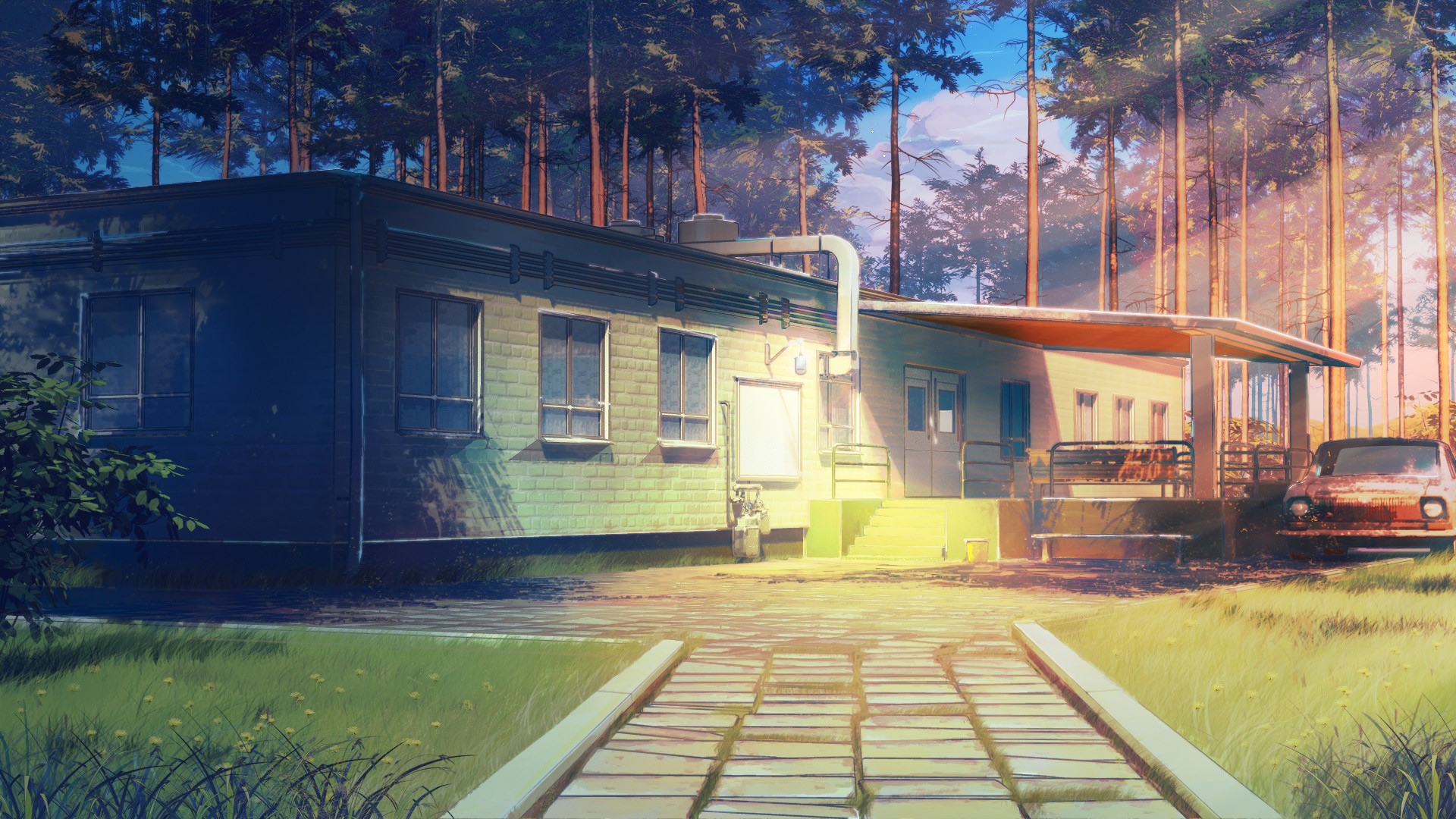 Anime 1920x1080 ArseniXC Everlasting Summer (visual novel) anime car house DeviantArt trees outdoors