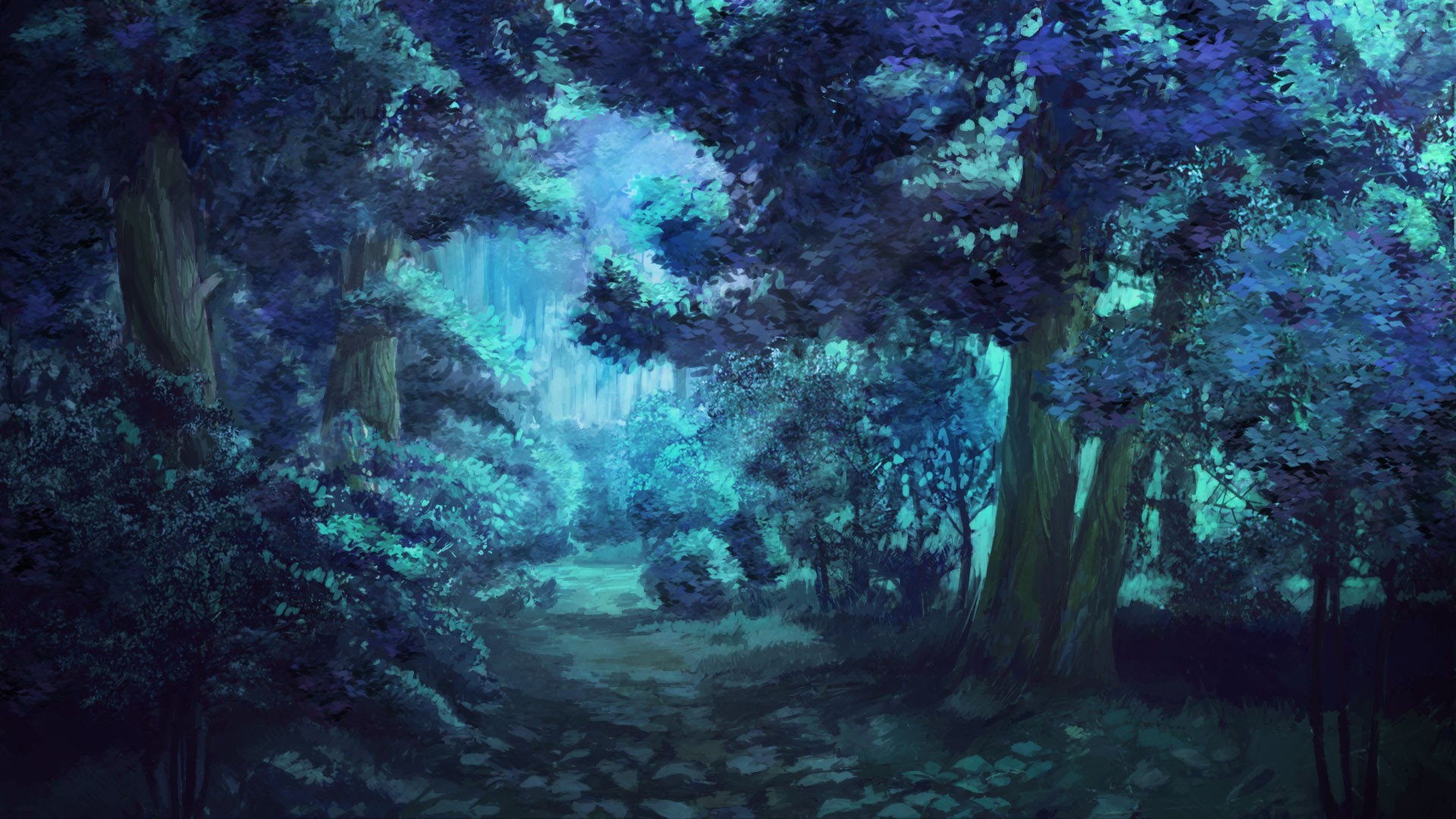 General 1920x1080 Everlasting Summer (visual novel) forest night cyan artwork anime trees