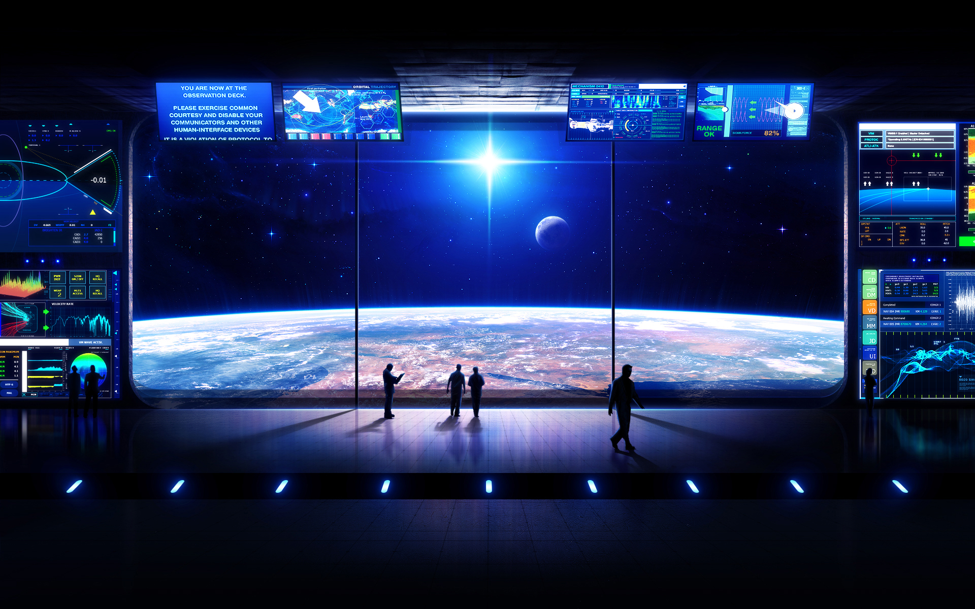 General 1920x1200 futuristic digital art space station monitor planet stars silhouette DeviantArt
