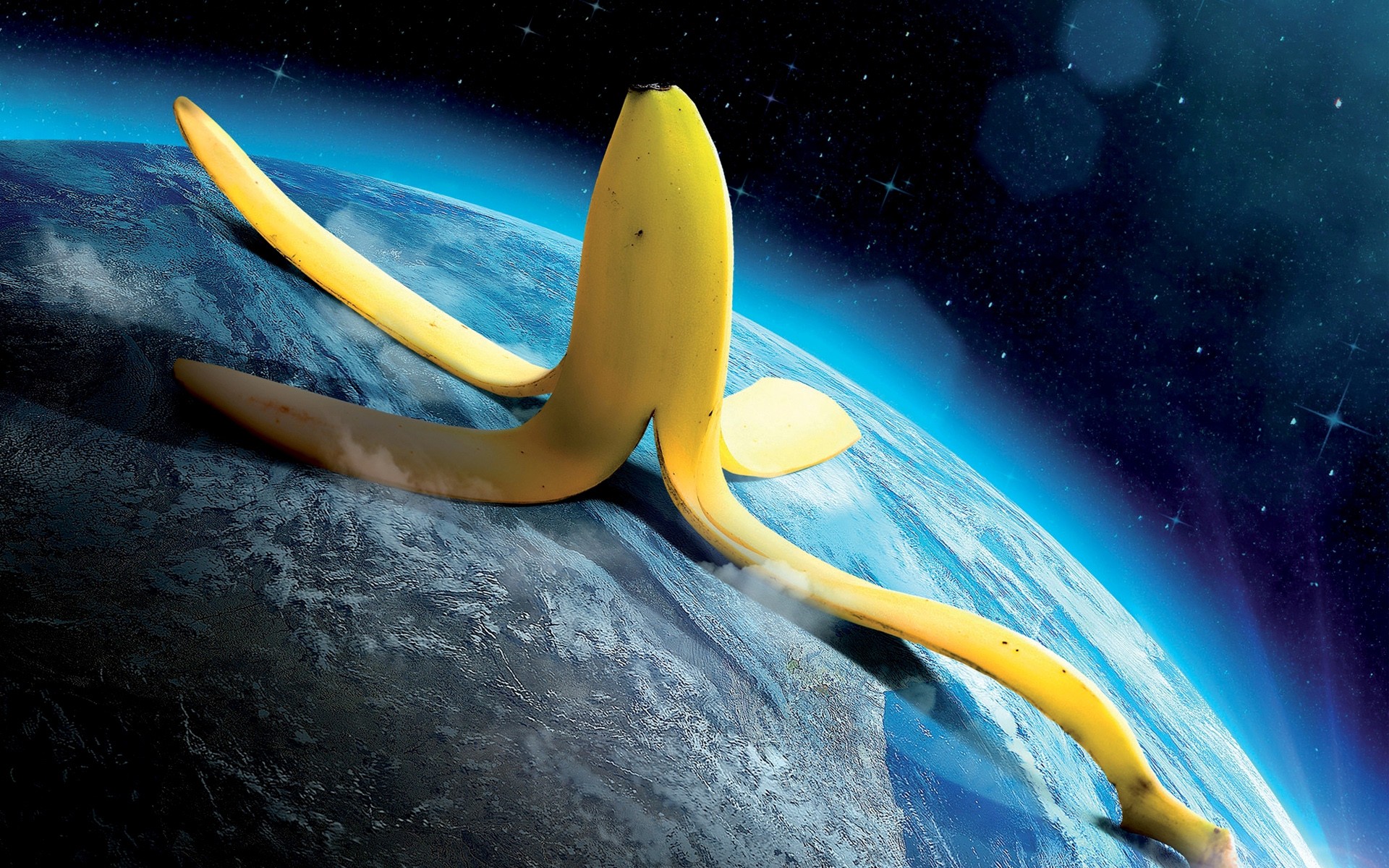 General 1920x1200 digital art bananas world photoshopped humor cyan planet space space art food fruit