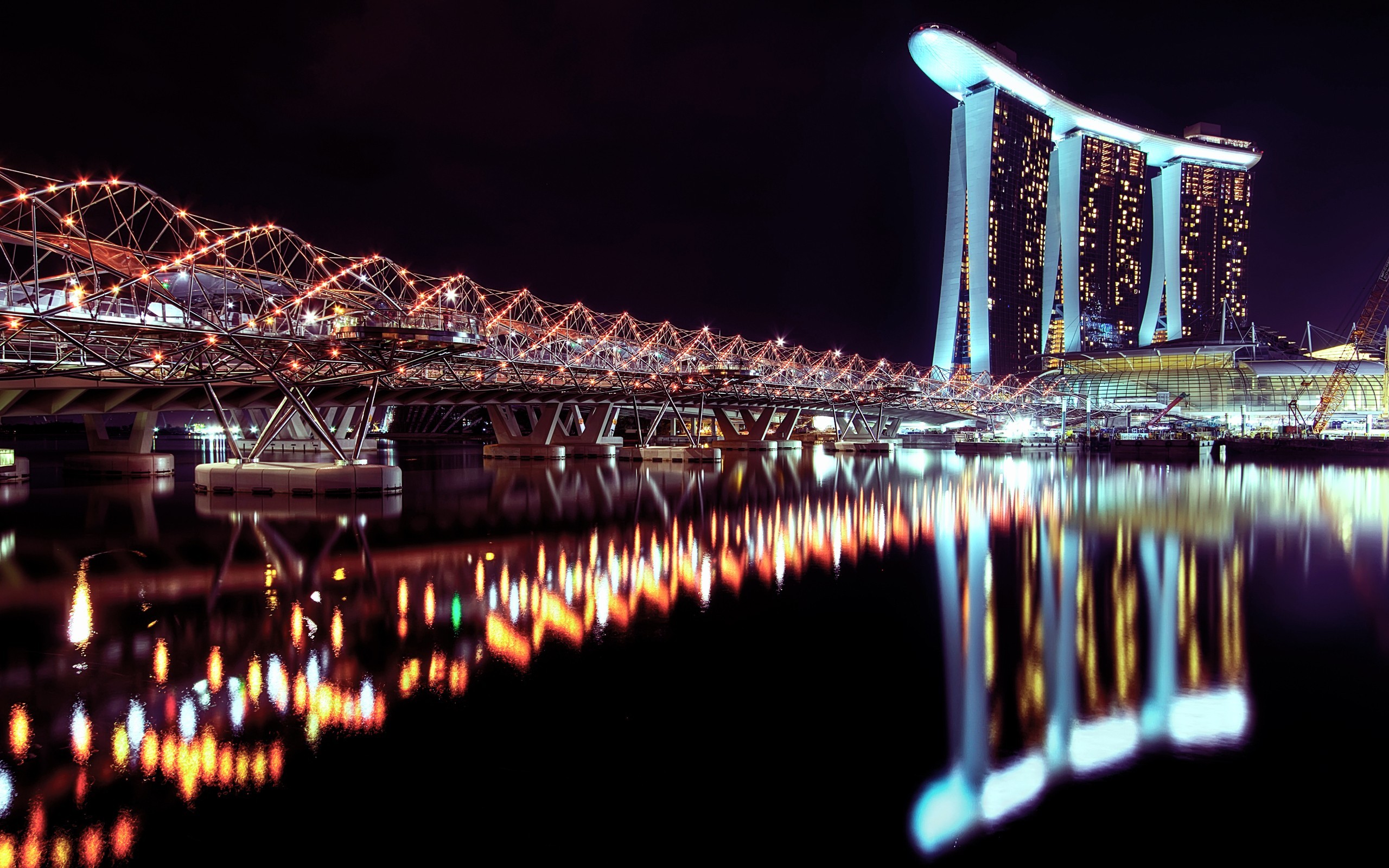 General 2560x1600 lights Marina Bay Singapore reflection building Asia harbor