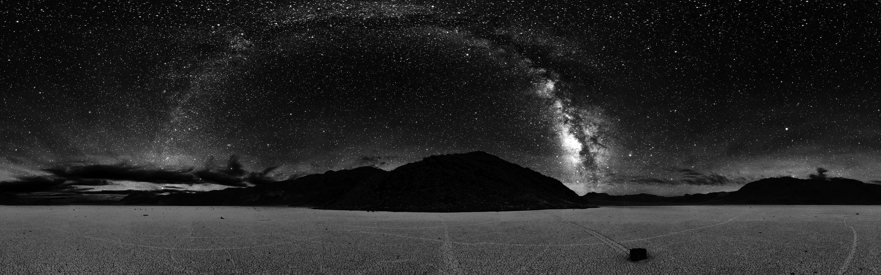 General 3360x1050 landscape night stars Milky Way panorama nature monochrome